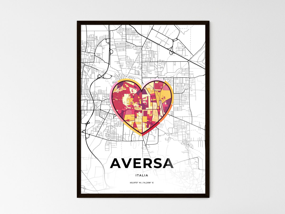 Aversa Italy wedding art map with heart icon