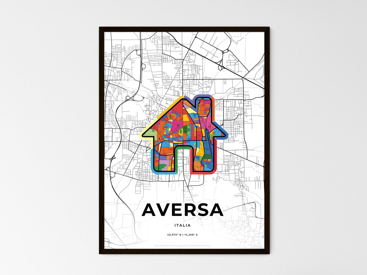 Aversa Italy wedding art map with home icon