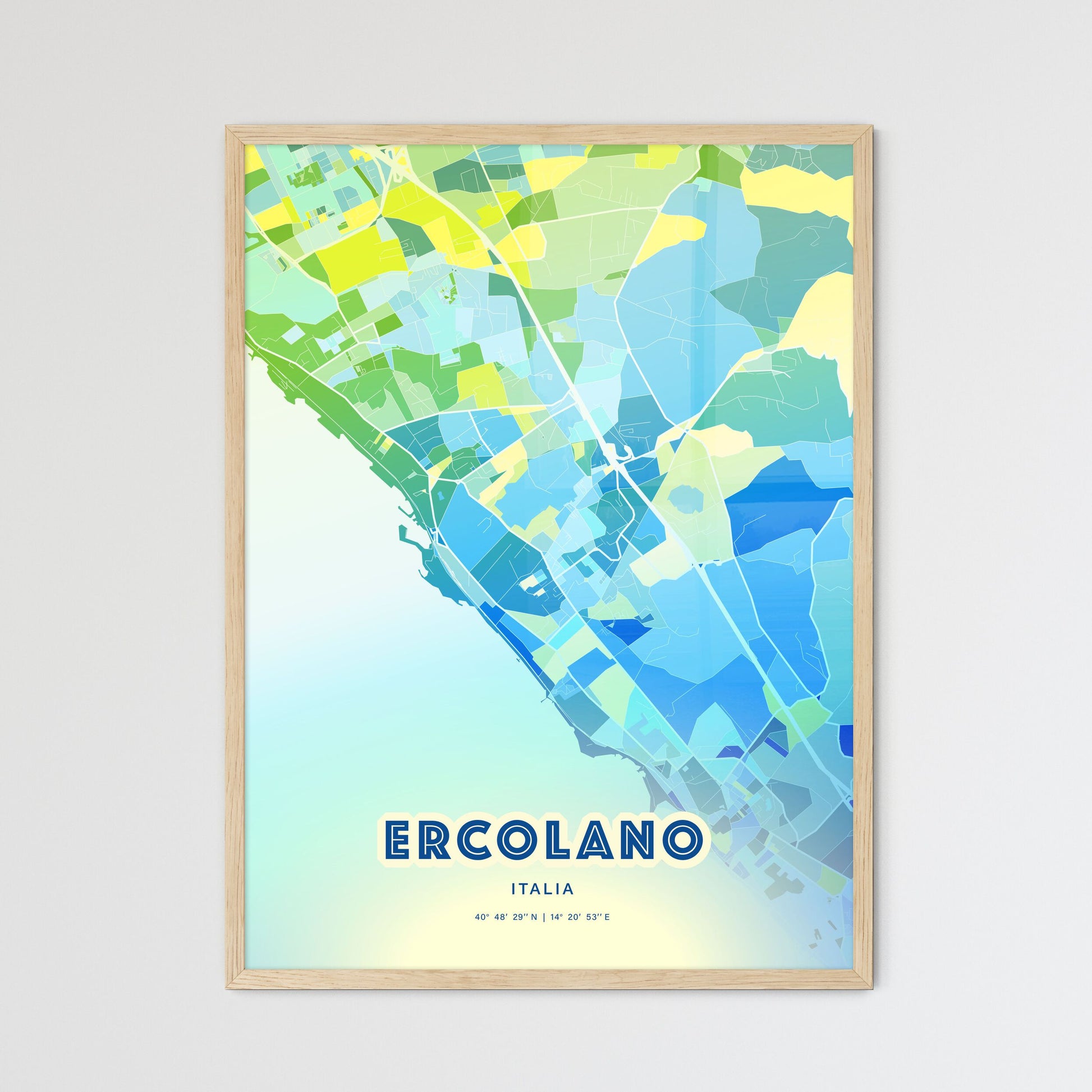 Colorful ERCOLANO ITALY Fine Art Map Cool Blue