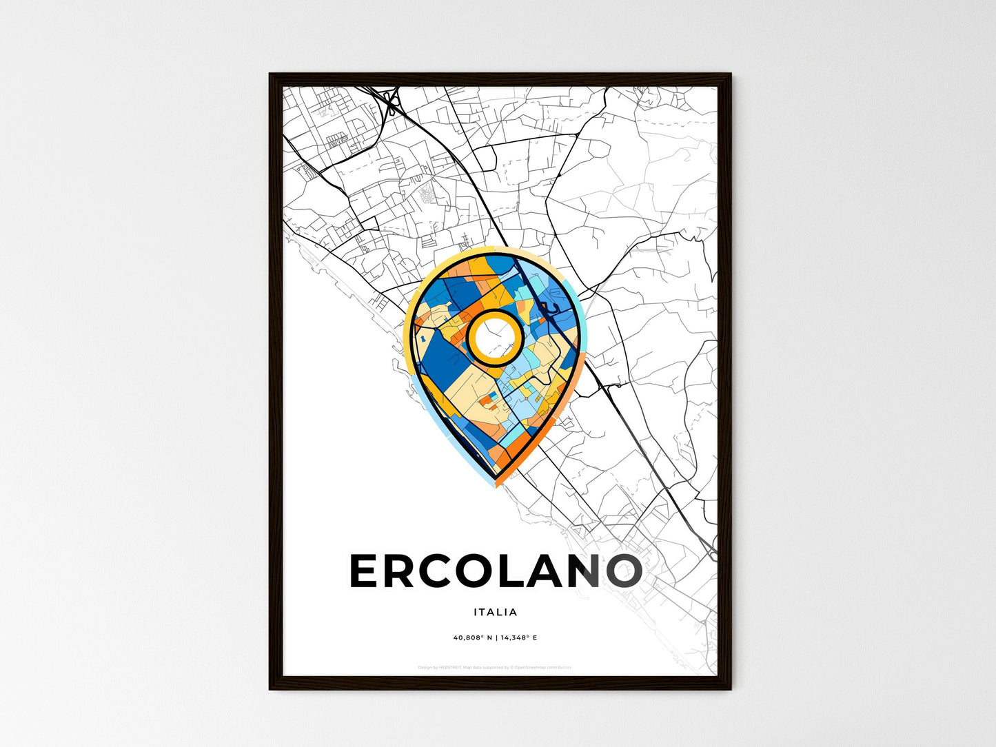 Ercolano Italy wedding art map with pointer icon