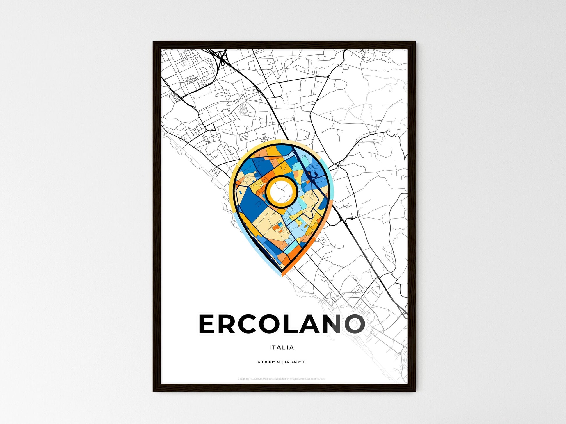 Ercolano Italy wedding art map with pointer icon