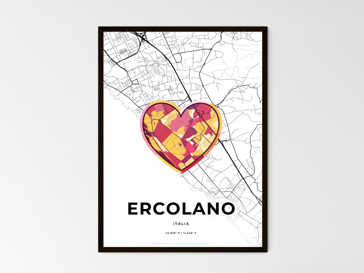Ercolano Italy wedding art map with heart icon