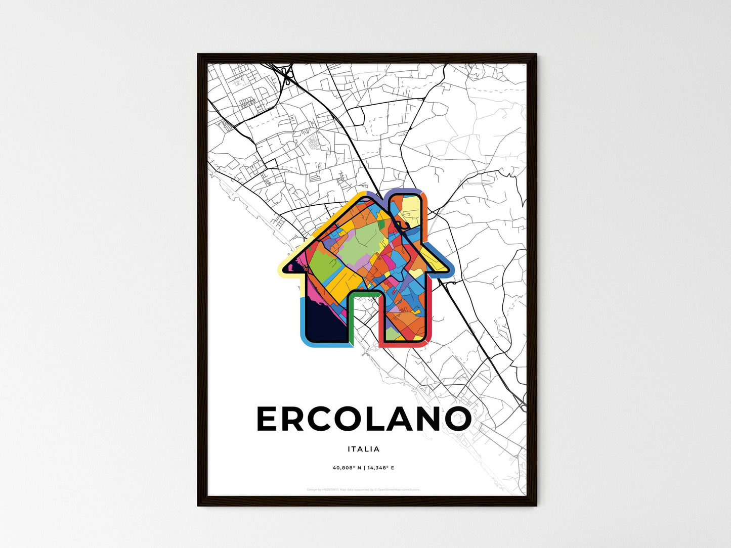 Ercolano Italy wedding art map with home icon