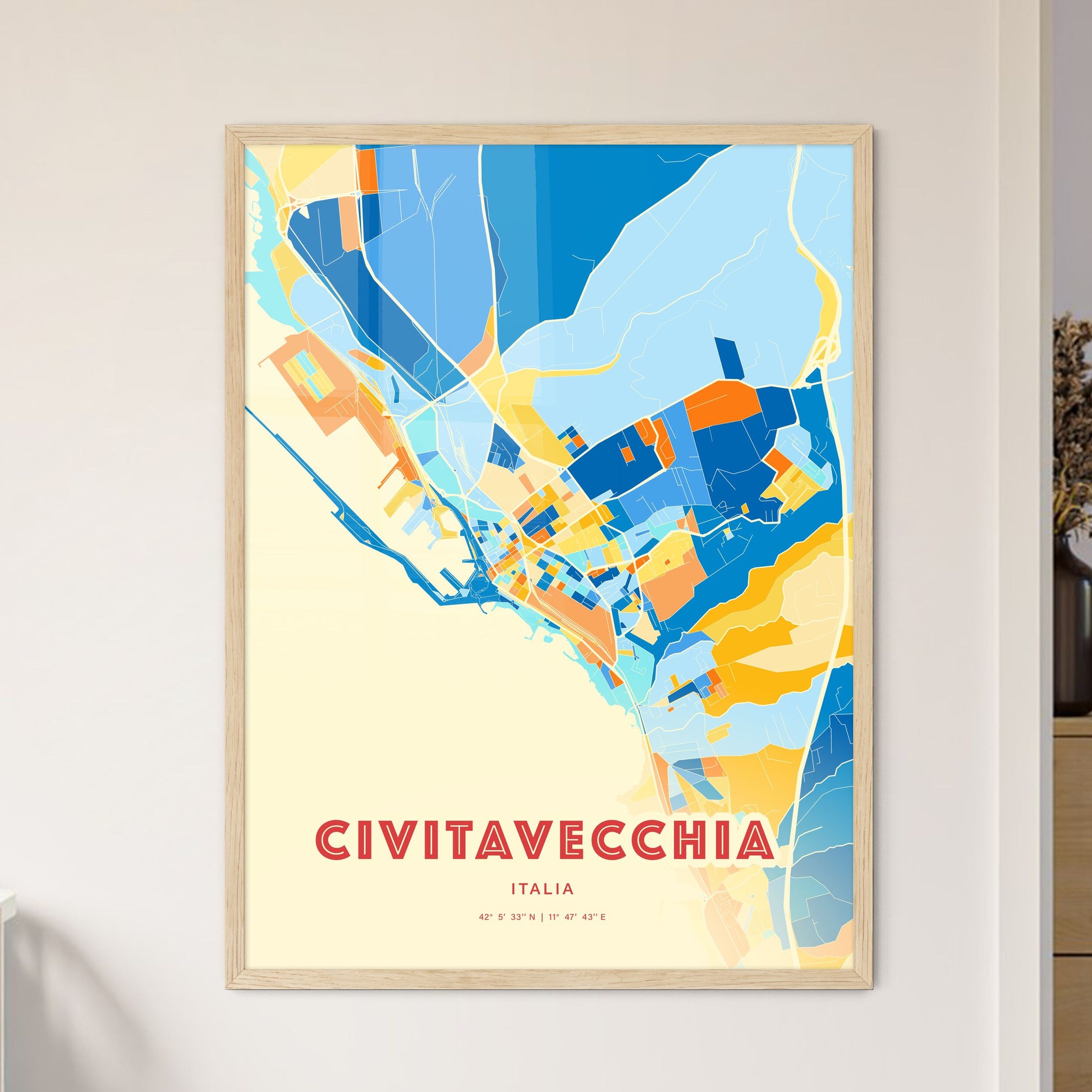 Colorful CIVITAVECCHIA ITALY Fine Art Map Blue Orange