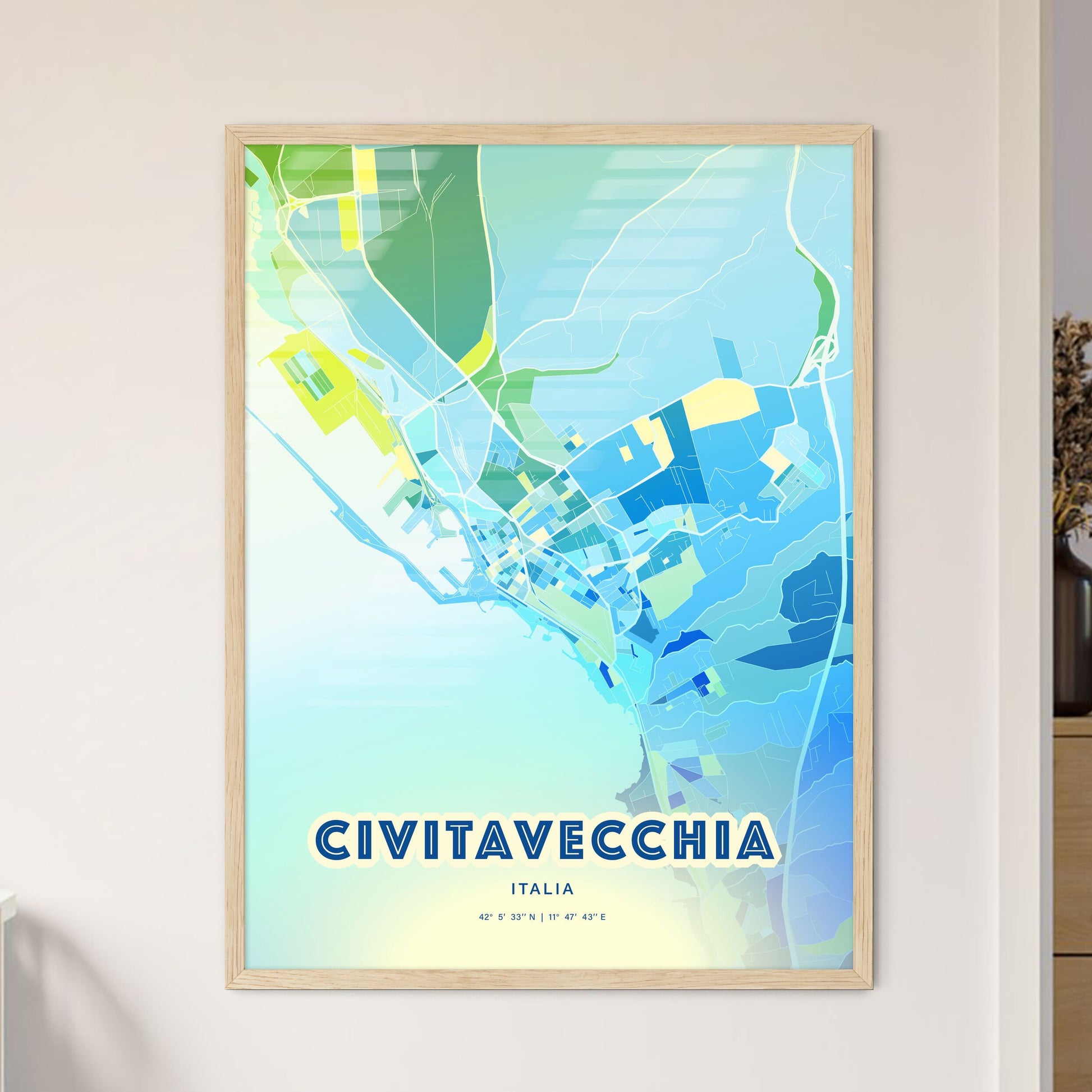 Colorful CIVITAVECCHIA ITALY Fine Art Map Cool Blue