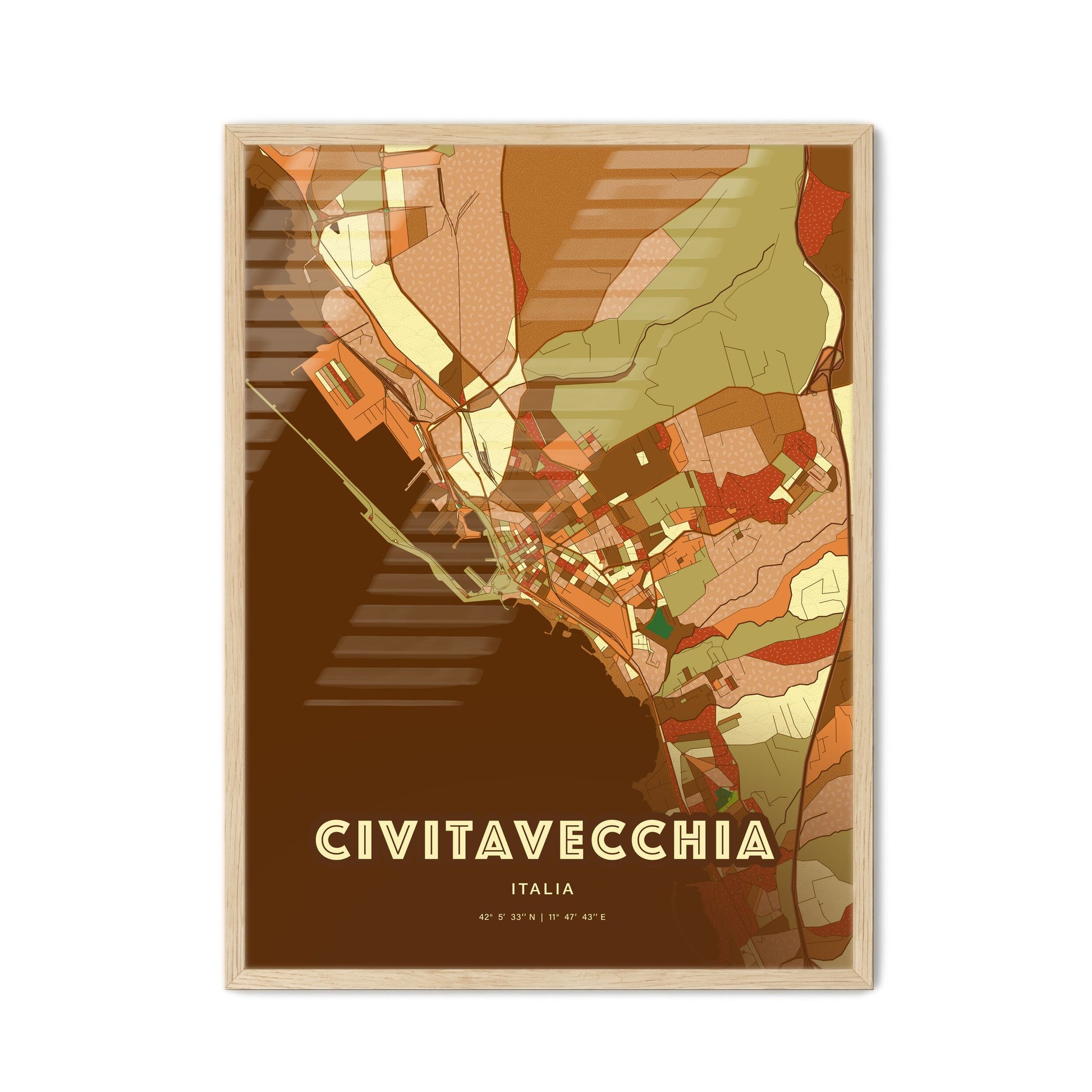 Colorful CIVITAVECCHIA ITALY Fine Art Map Farmhouse