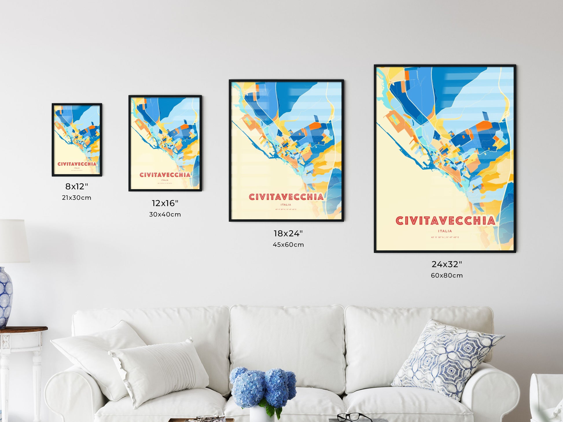 Colorful CIVITAVECCHIA ITALY Fine Art Map Blue Orange