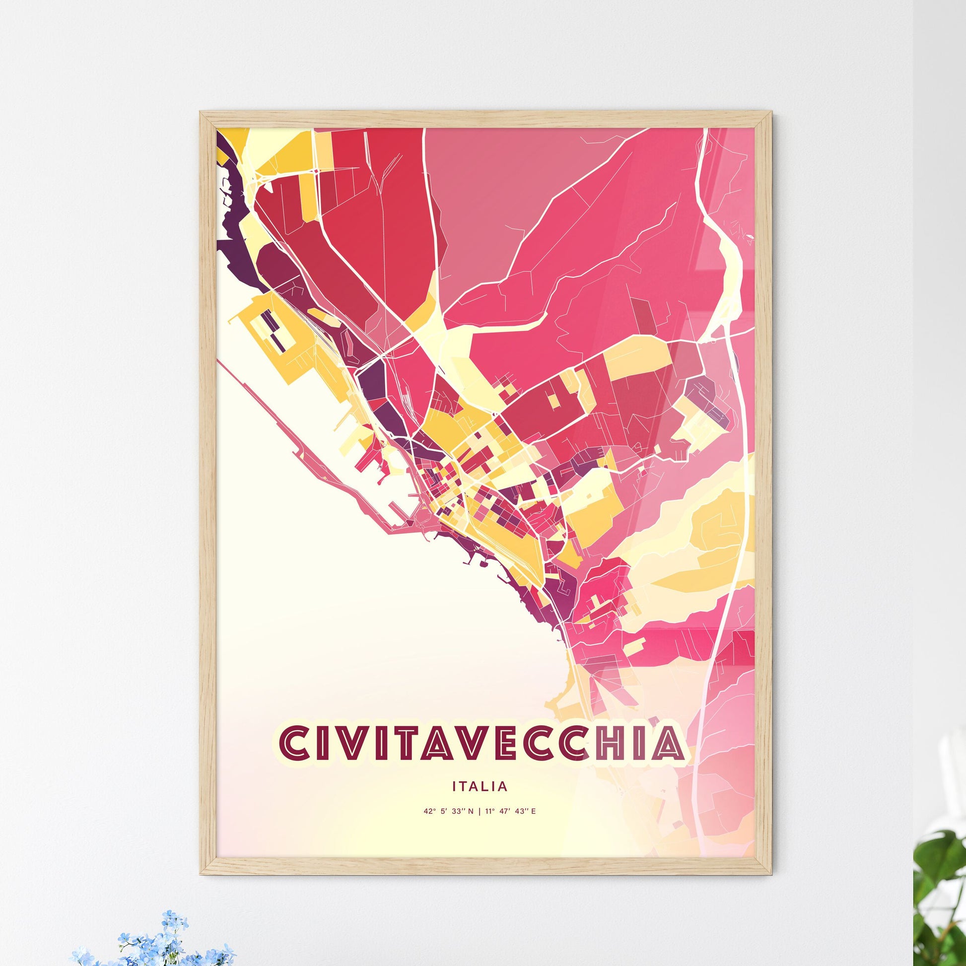 Colorful CIVITAVECCHIA ITALY Fine Art Map Hot Red