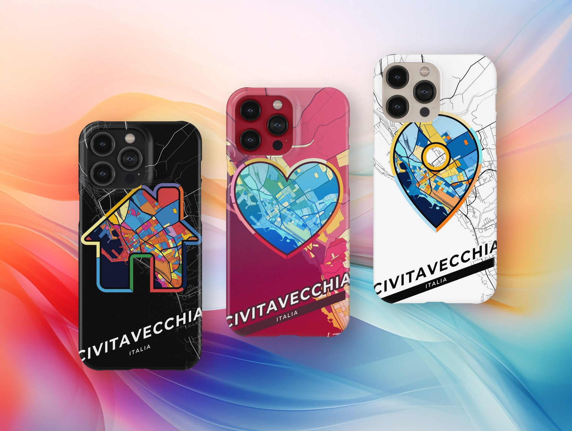 Civitavecchia Italy slim phone case with colorful icon. Birthday, wedding or housewarming gift. Couple match cases.