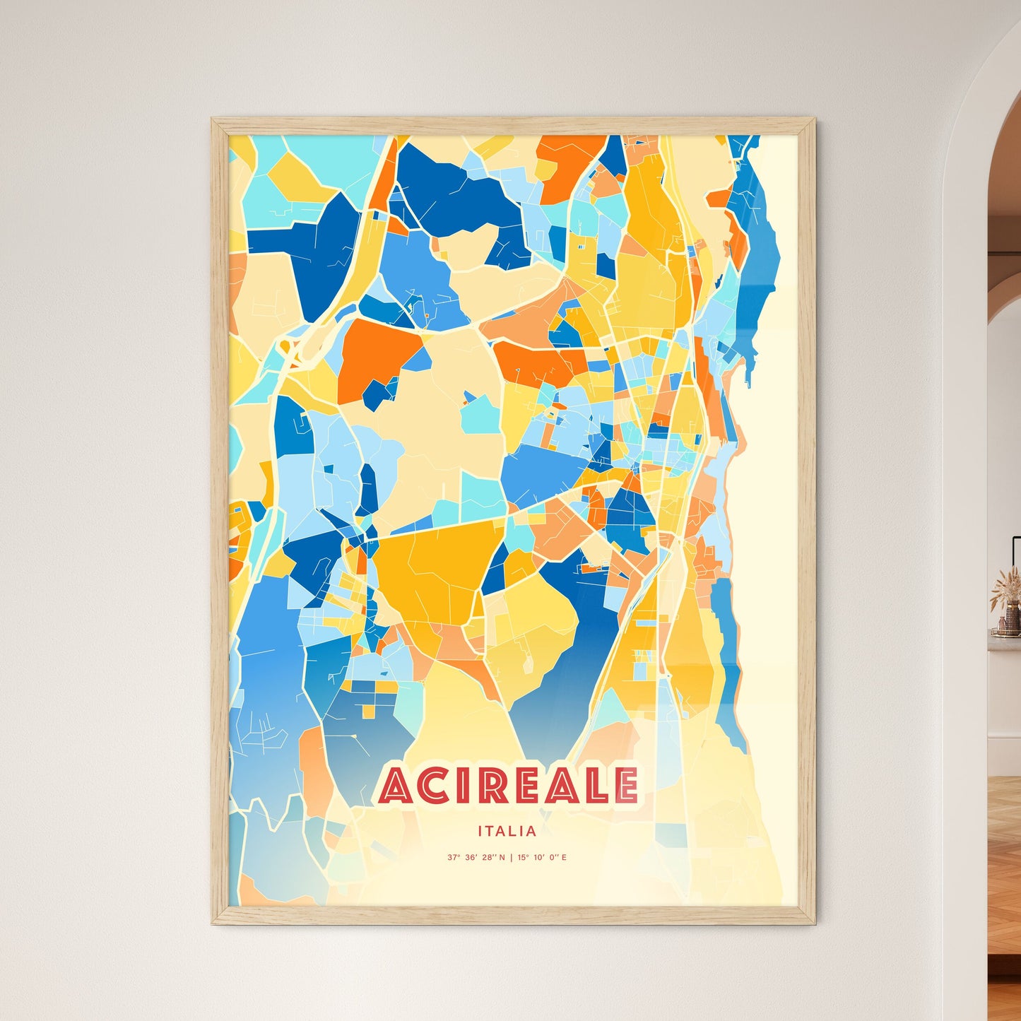 Colorful ACIREALE ITALY Fine Art Map Blue Orange