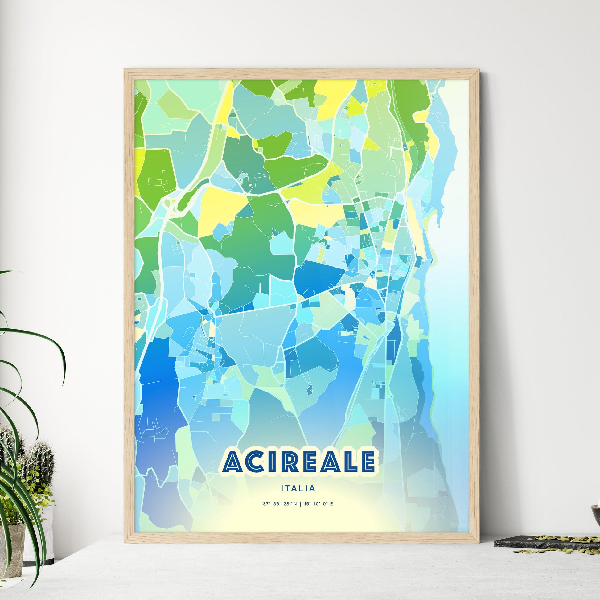 Colorful ACIREALE ITALY Fine Art Map Cool Blue