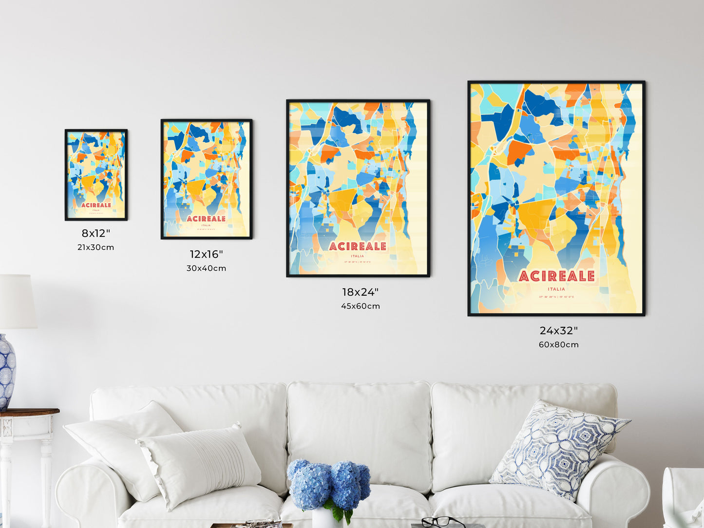 Colorful ACIREALE ITALY Fine Art Map Blue Orange