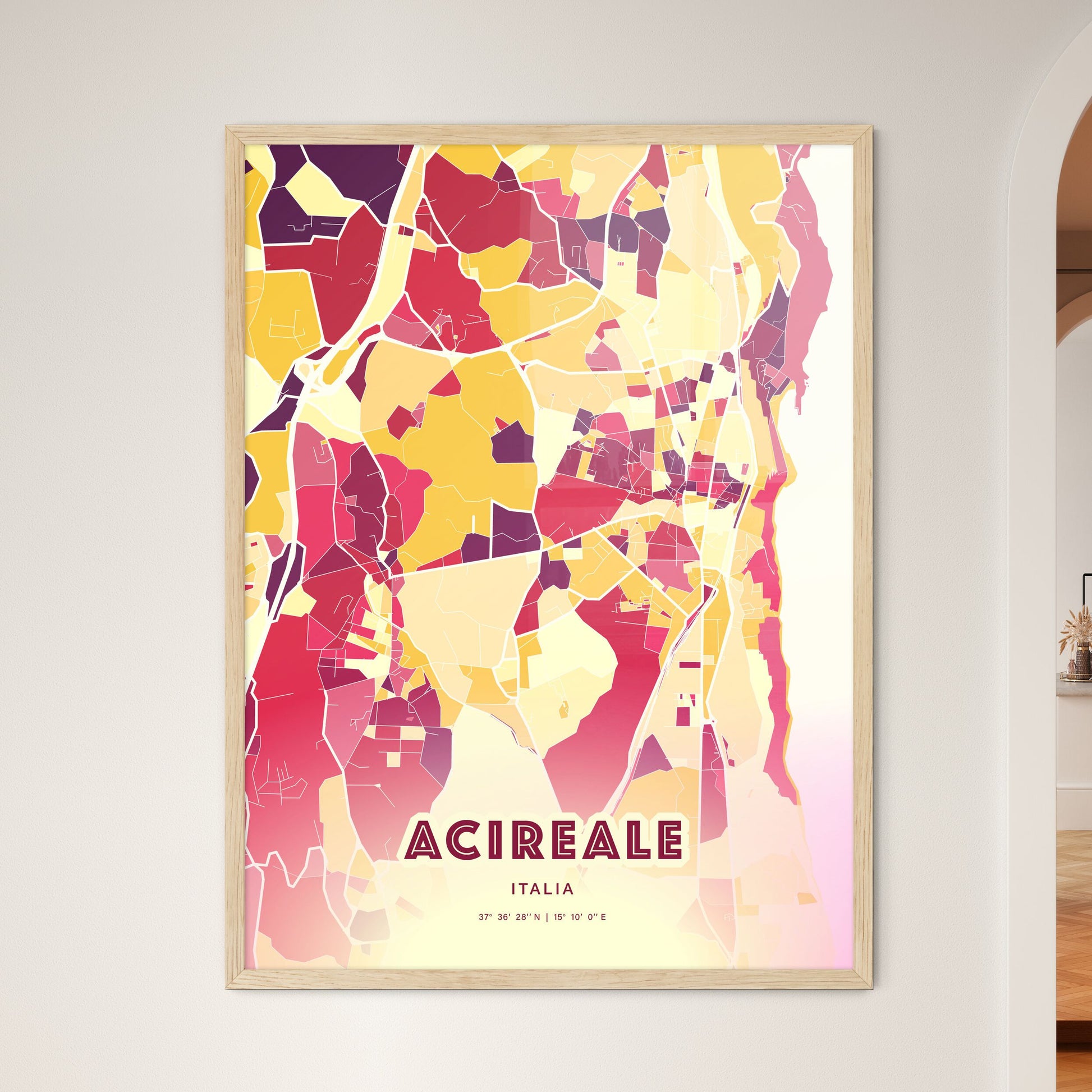 Colorful ACIREALE ITALY Fine Art Map Hot Red