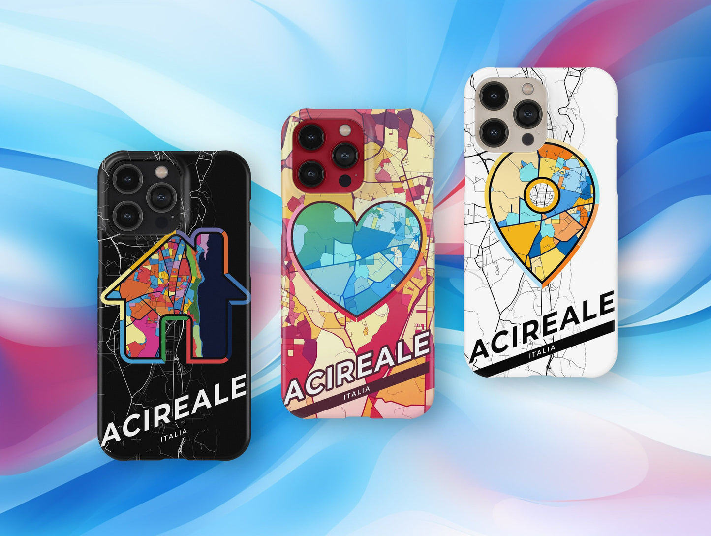 Acireale Italy slim phone case with colorful icon. Birthday, wedding or housewarming gift. Couple match cases.