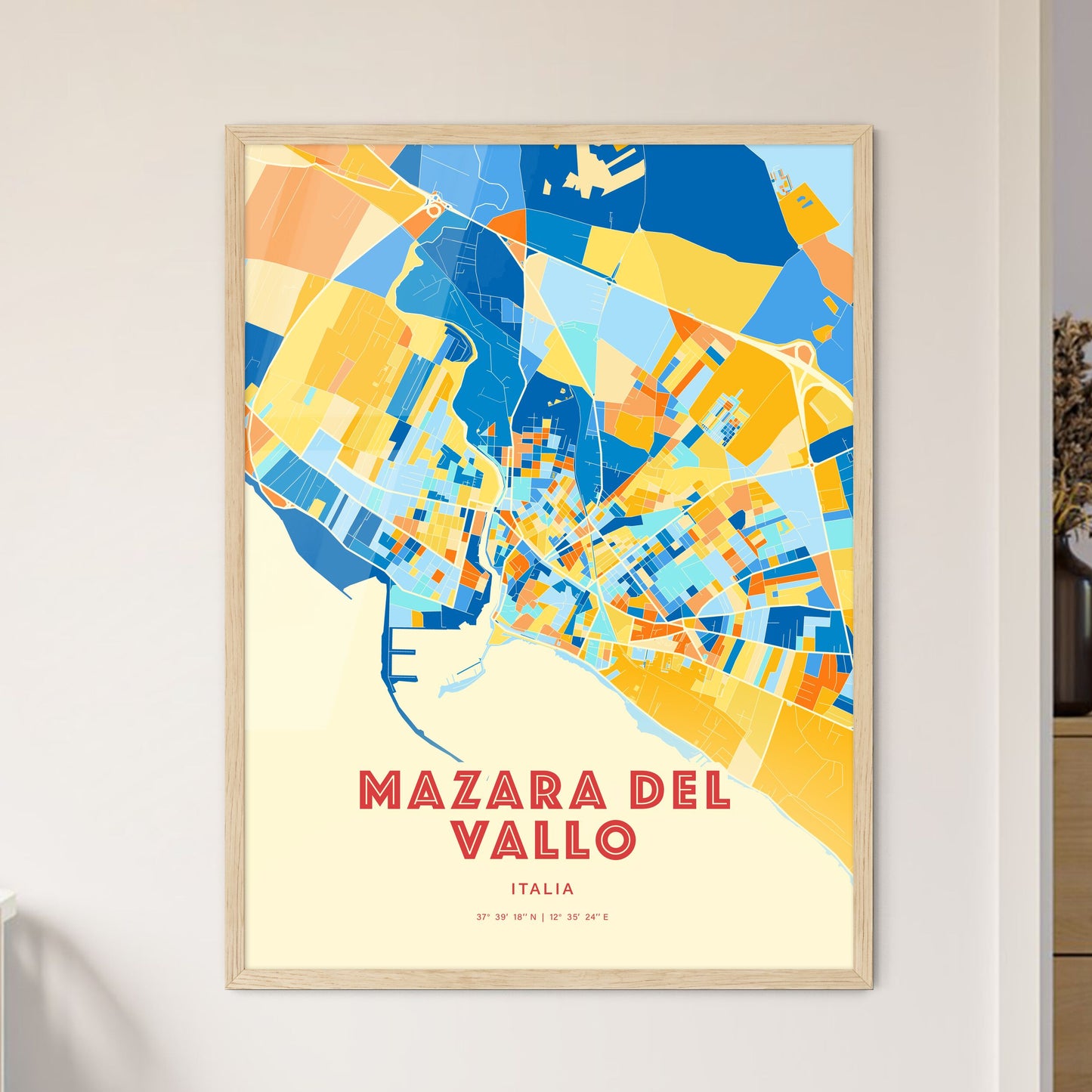 Colorful MAZARA DEL VALLO ITALY Fine Art Map Blue Orange