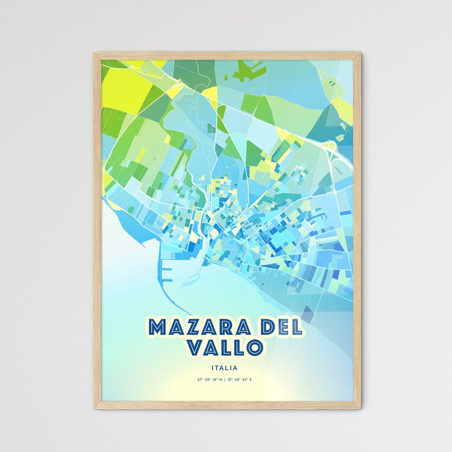 Colorful MAZARA DEL VALLO ITALY Fine Art Map Cool Blue