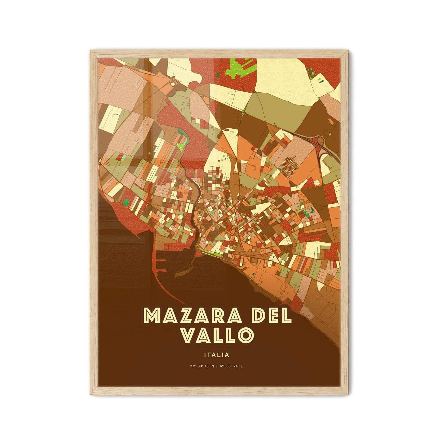 Colorful MAZARA DEL VALLO ITALY Fine Art Map Farmhouse