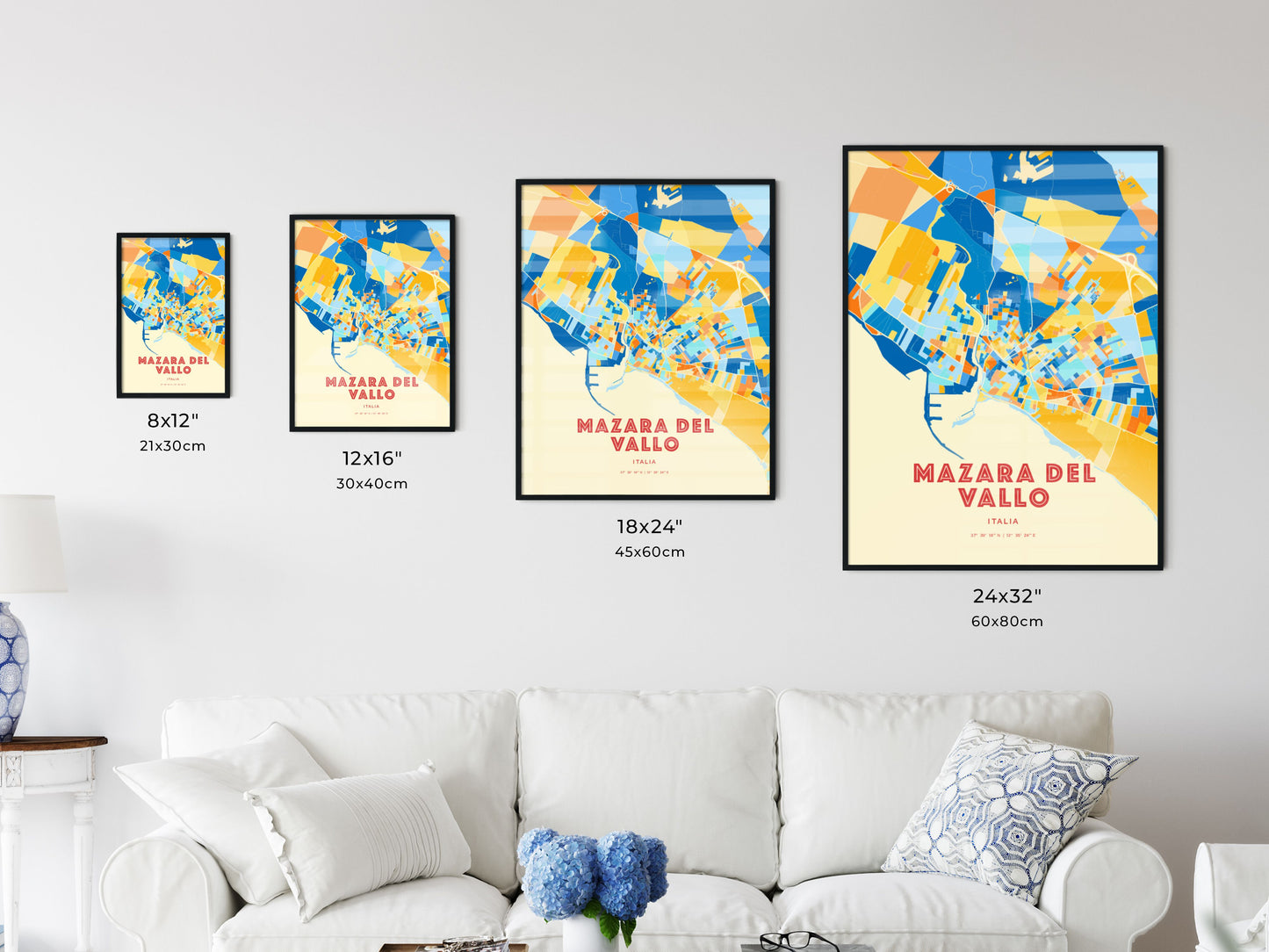 Colorful MAZARA DEL VALLO ITALY Fine Art Map Blue Orange