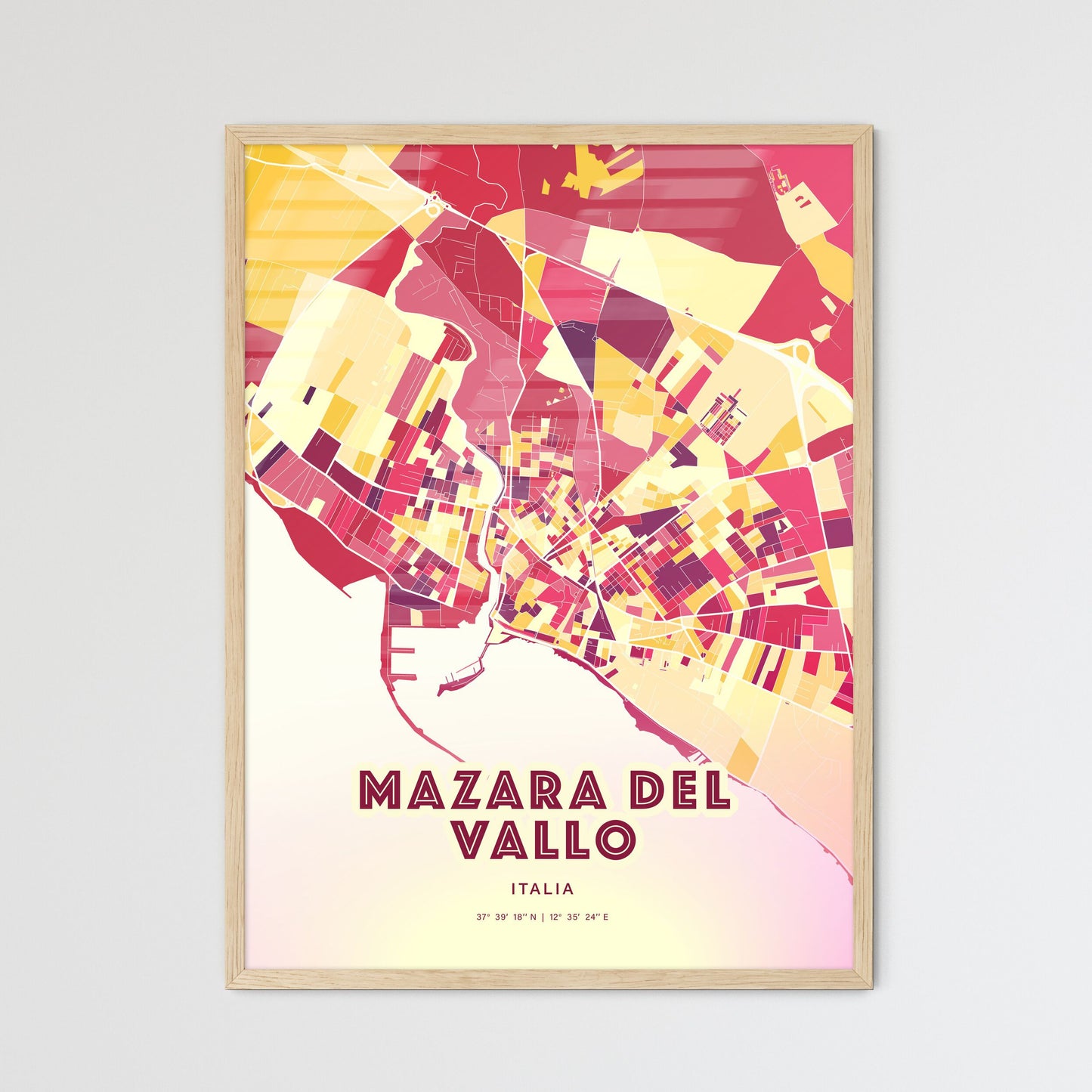 Colorful MAZARA DEL VALLO ITALY Fine Art Map Hot Red