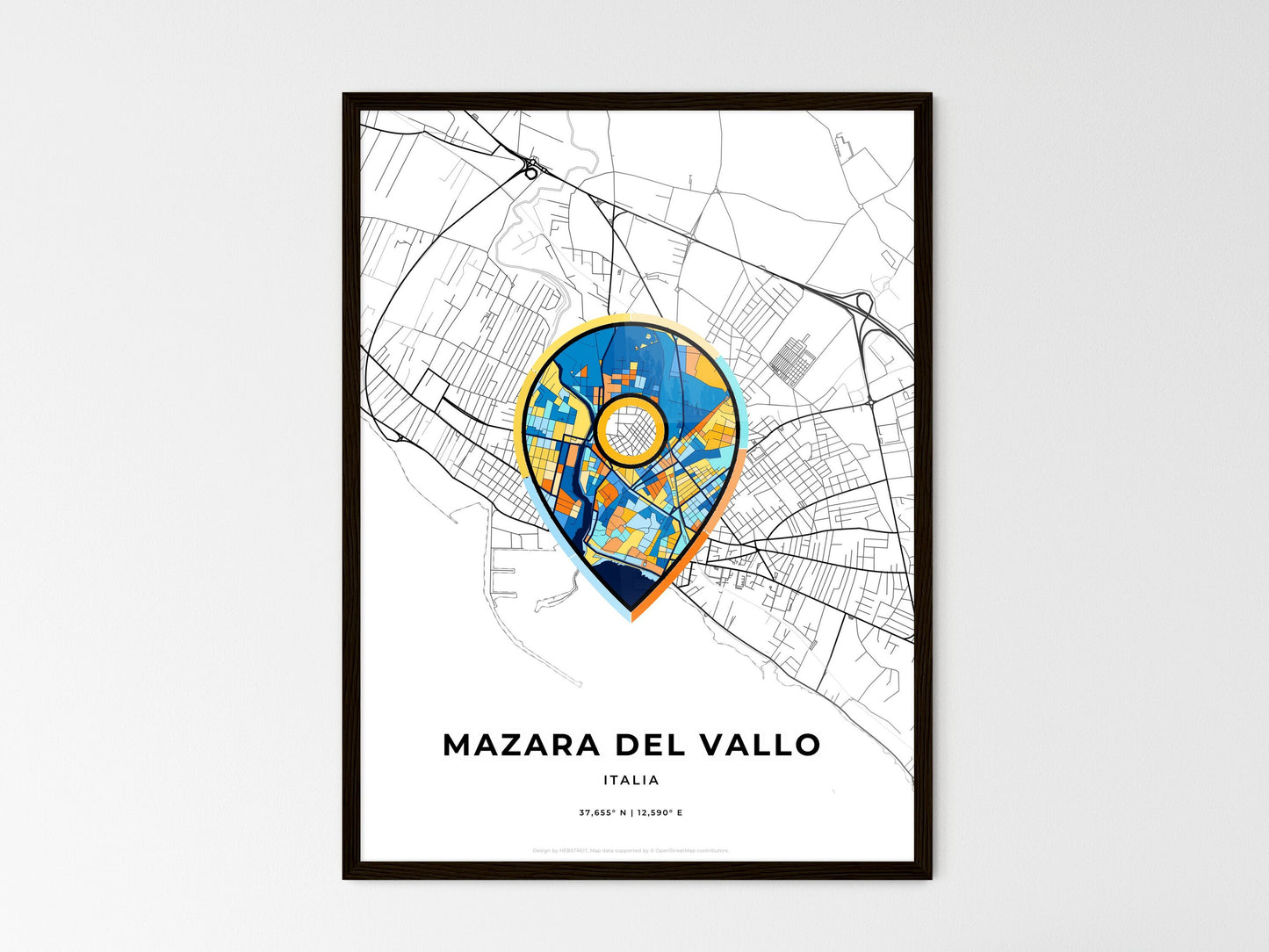Mazara Del Vallo Italy wedding art map with pointer icon