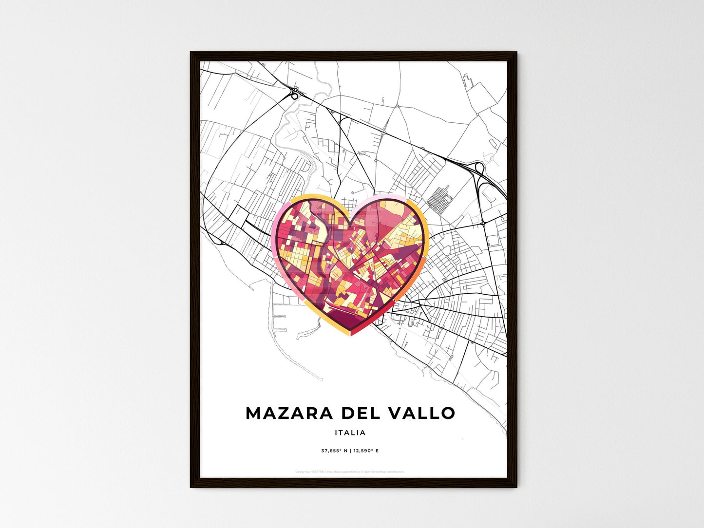 Mazara Del Vallo Italy wedding art map with heart icon