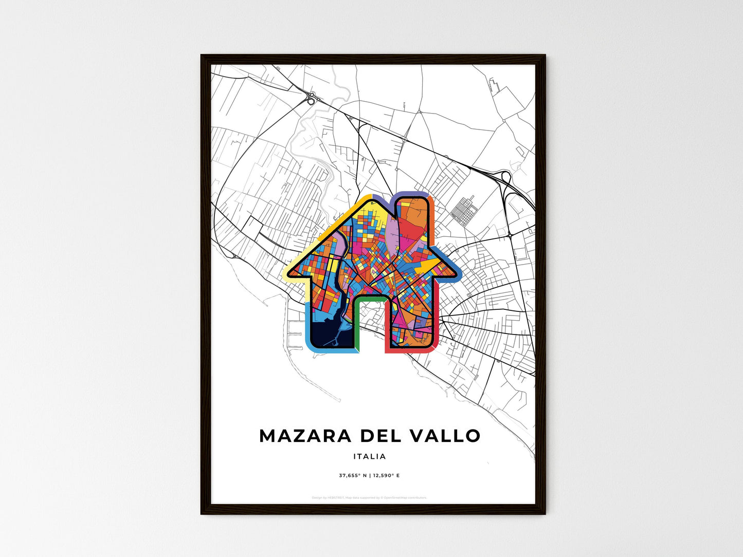 Mazara Del Vallo Italy wedding art map with home icon