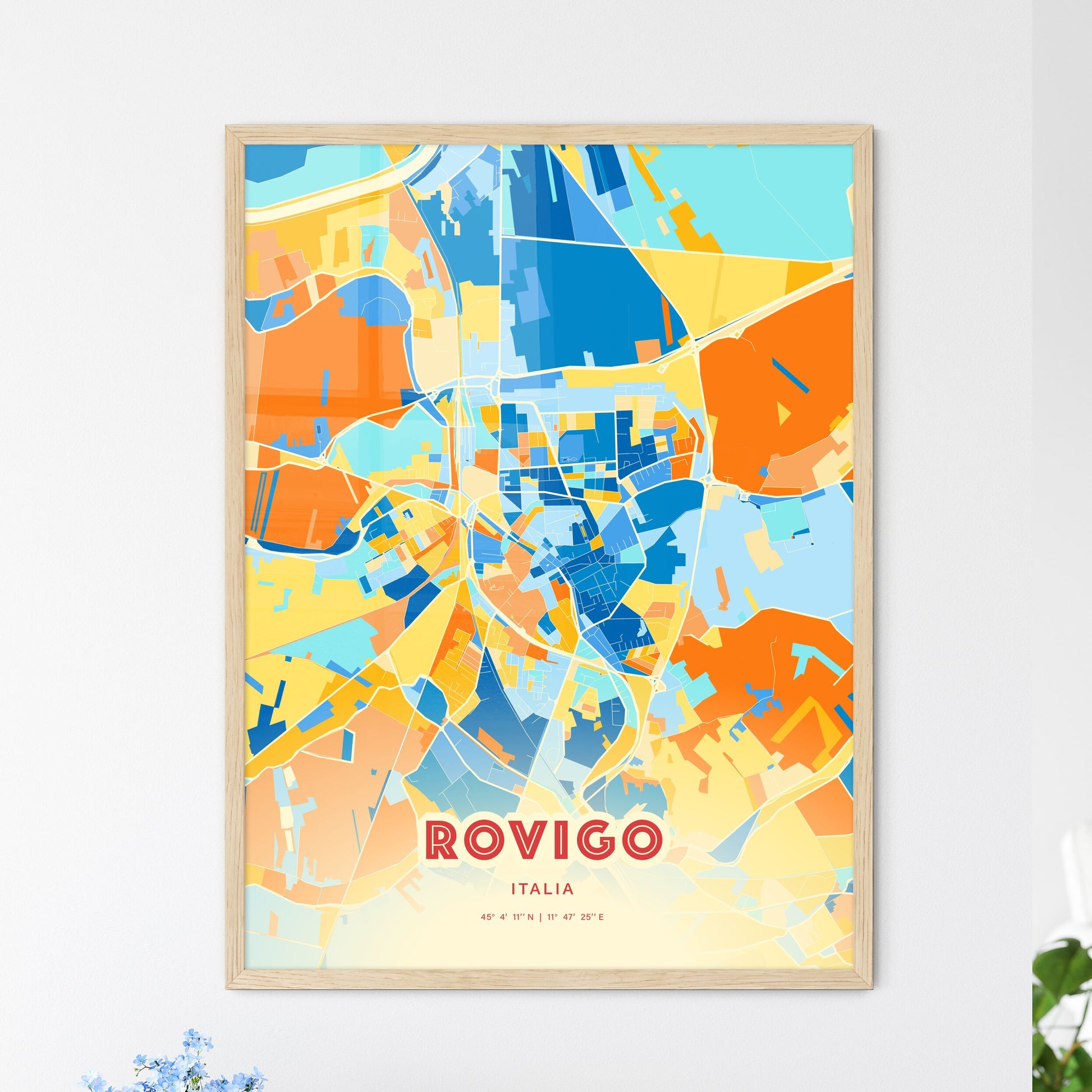 Colorful ROVIGO ITALY Fine Art Map Blue Orange