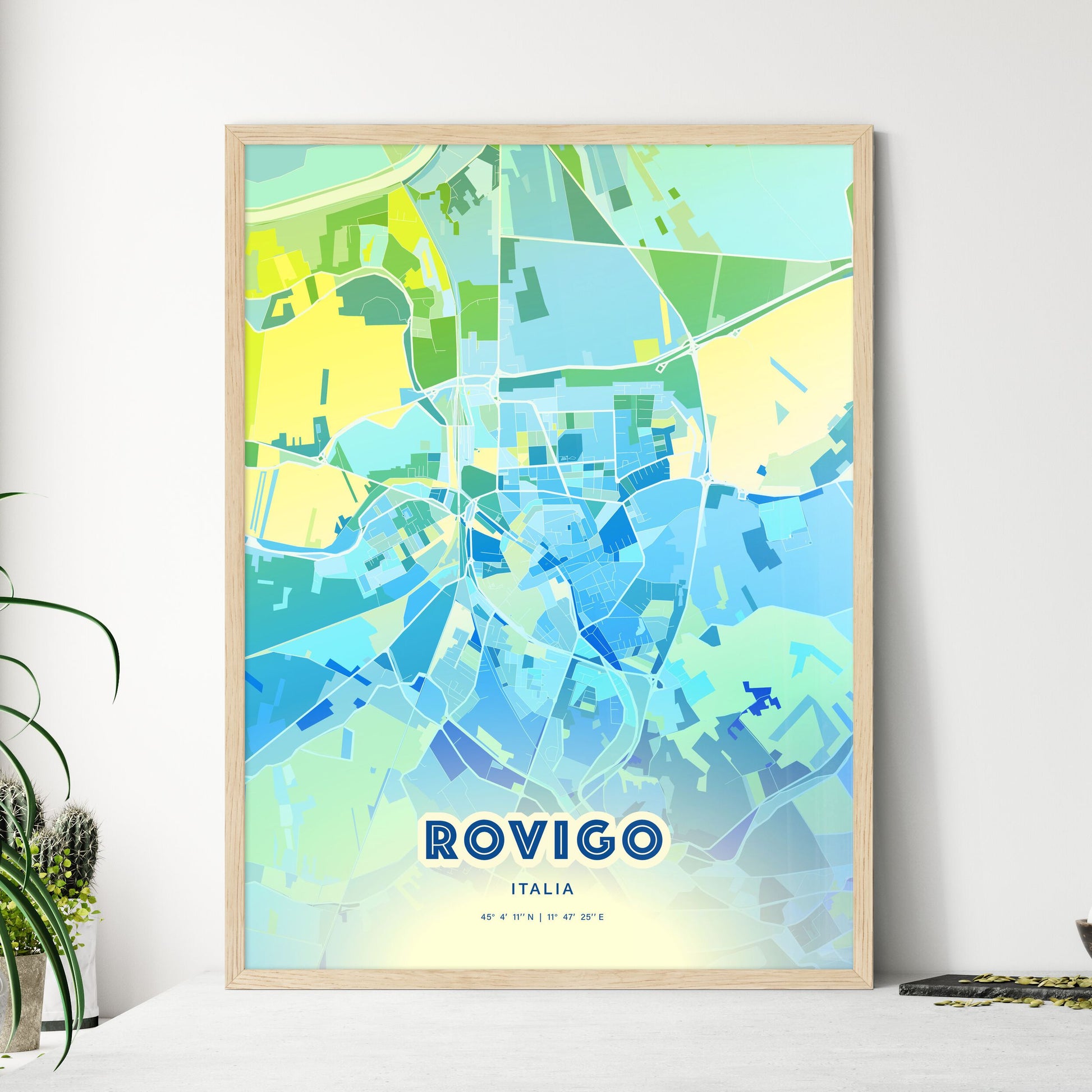 Colorful ROVIGO ITALY Fine Art Map Cool Blue