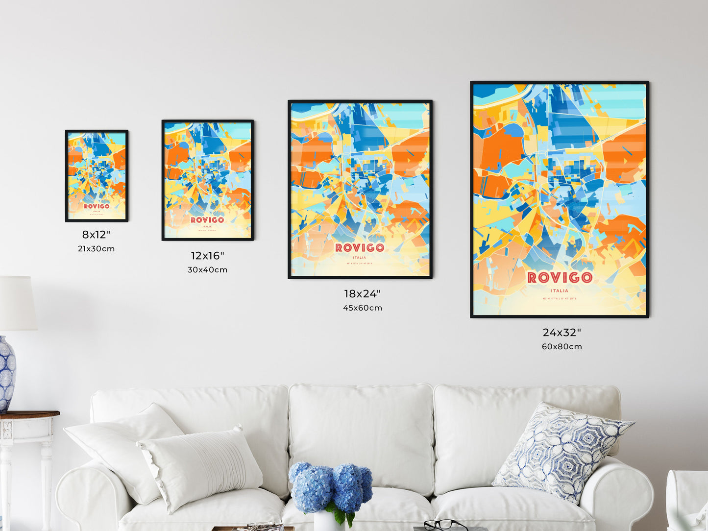 Colorful ROVIGO ITALY Fine Art Map Blue Orange