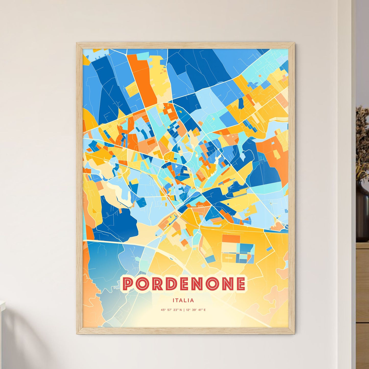 Colorful PORDENONE ITALY Fine Art Map Blue Orange