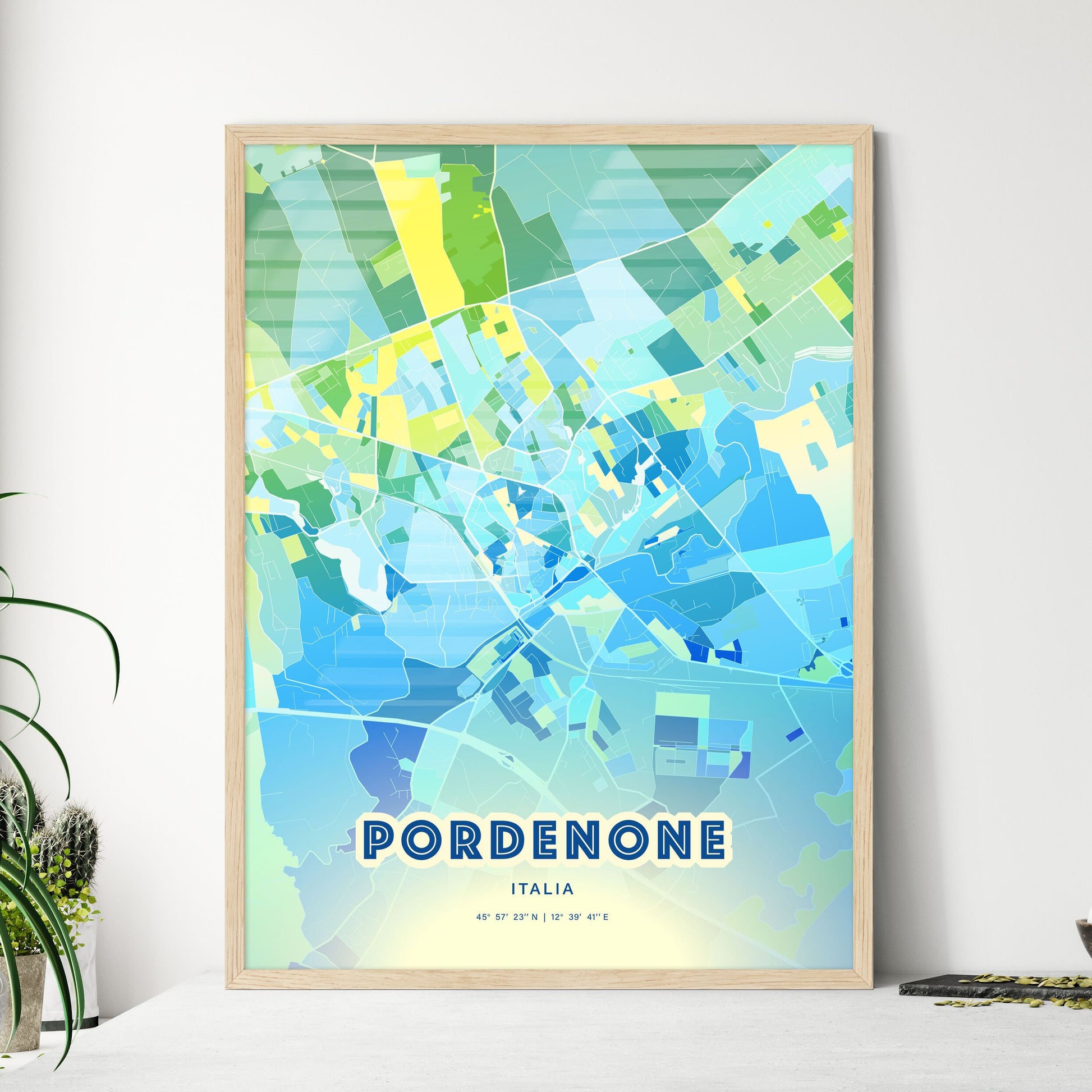 Colorful PORDENONE ITALY Fine Art Map Cool Blue