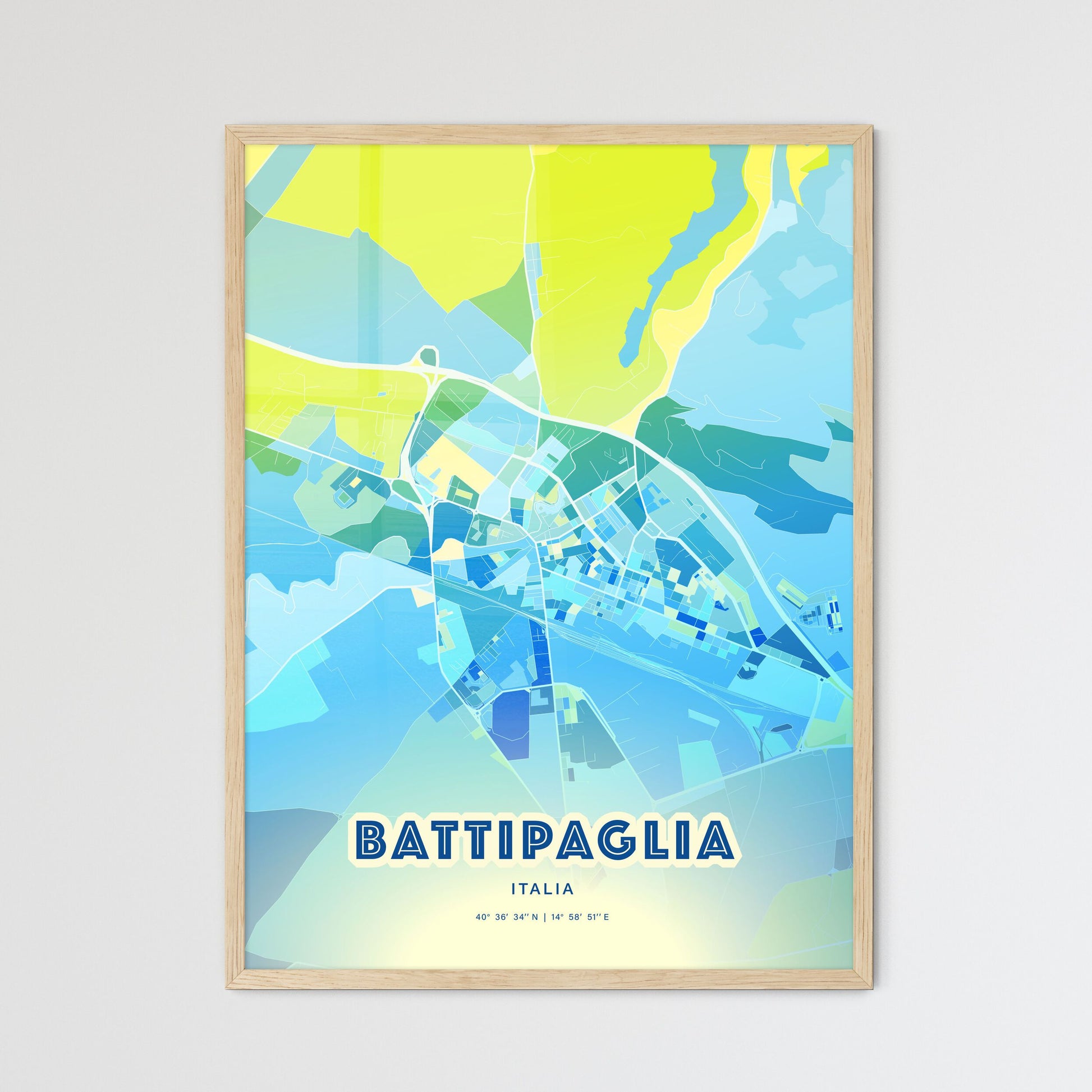 Colorful BATTIPAGLIA ITALY Fine Art Map Cool Blue