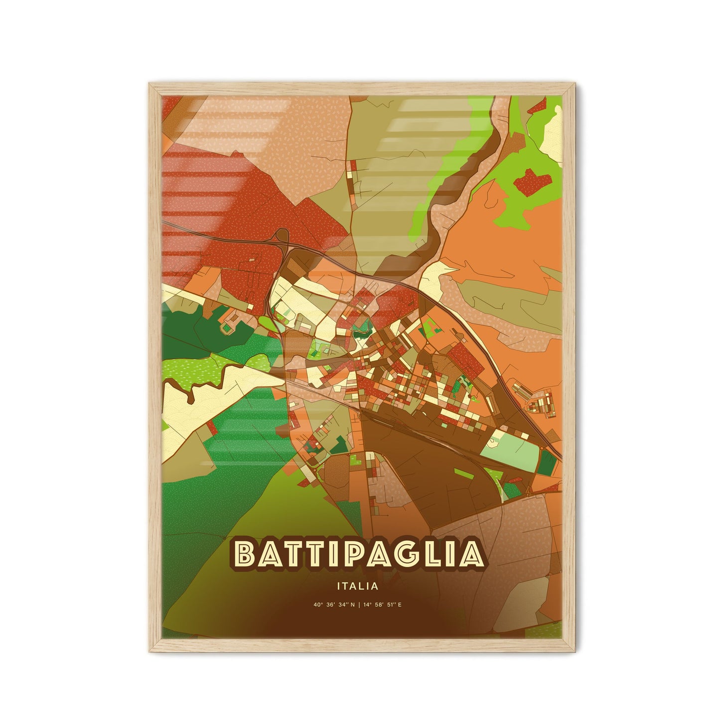 Colorful BATTIPAGLIA ITALY Fine Art Map Farmhouse