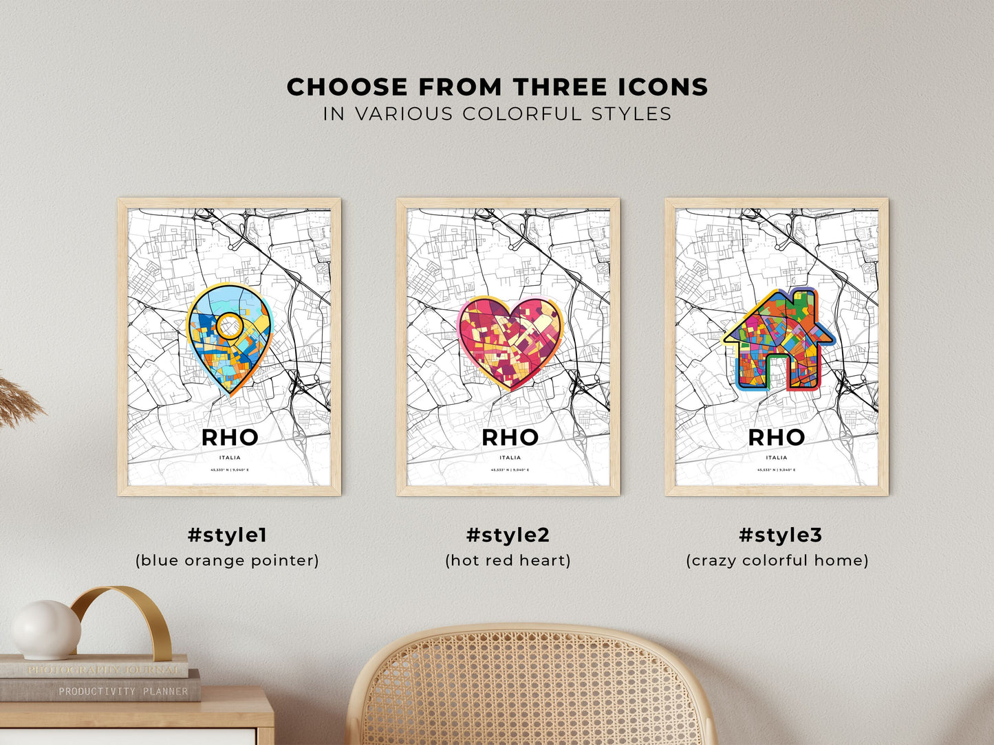 Rho Italy maps with colorful icons