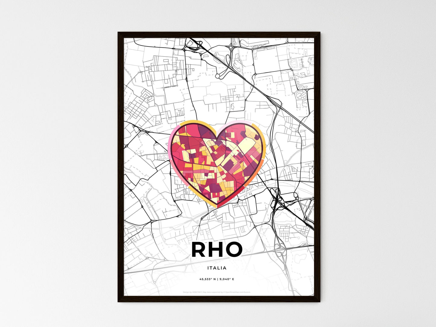 Rho Italy wedding art map with heart icon