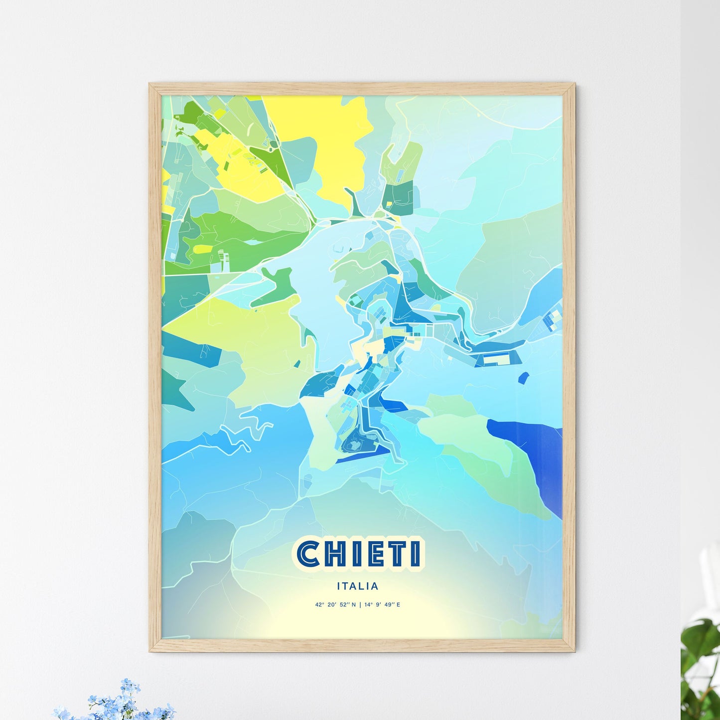 Colorful CHIETI ITALY Fine Art Map Cool Blue