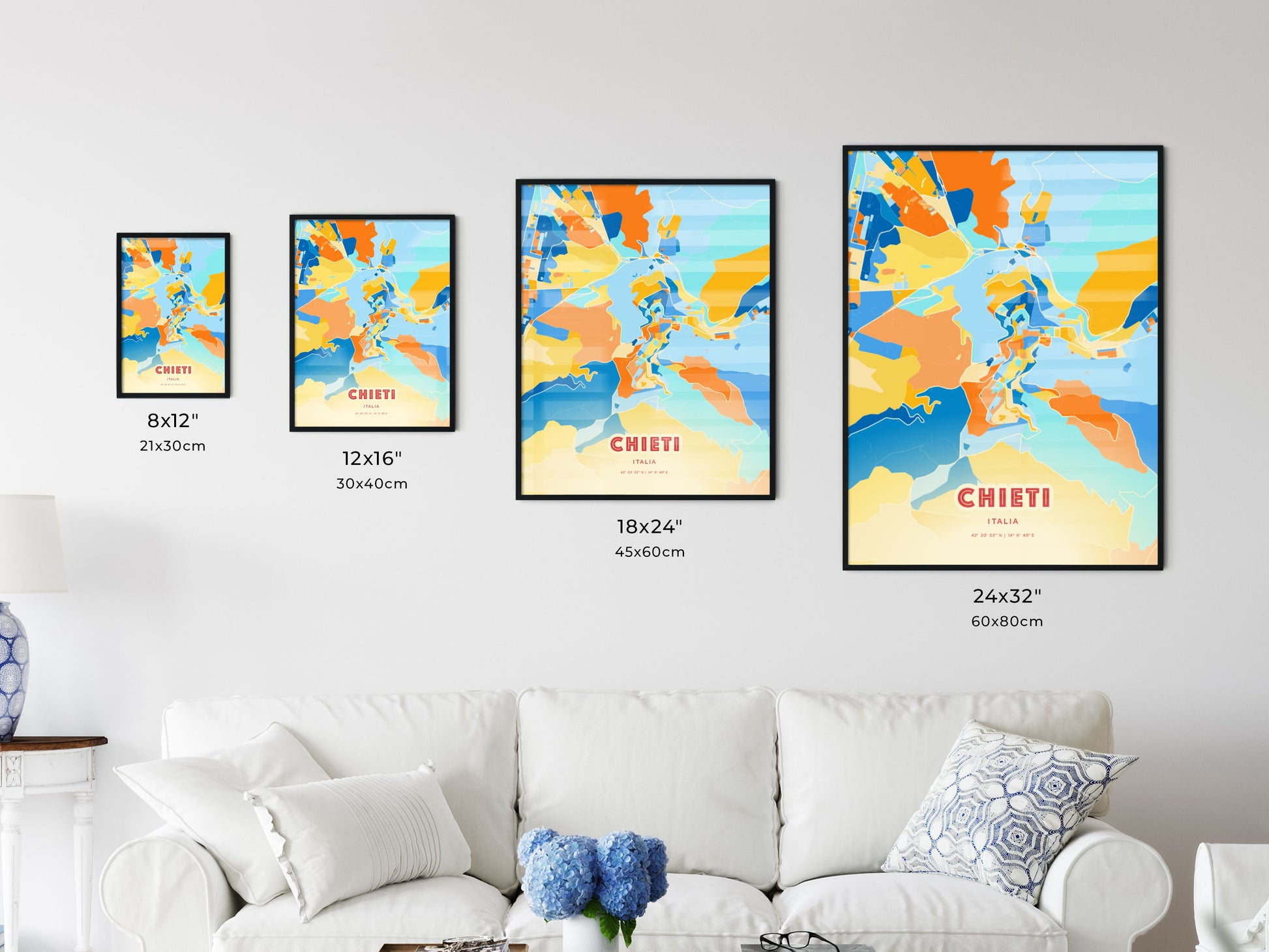 Colorful CHIETI ITALY Fine Art Map Blue Orange