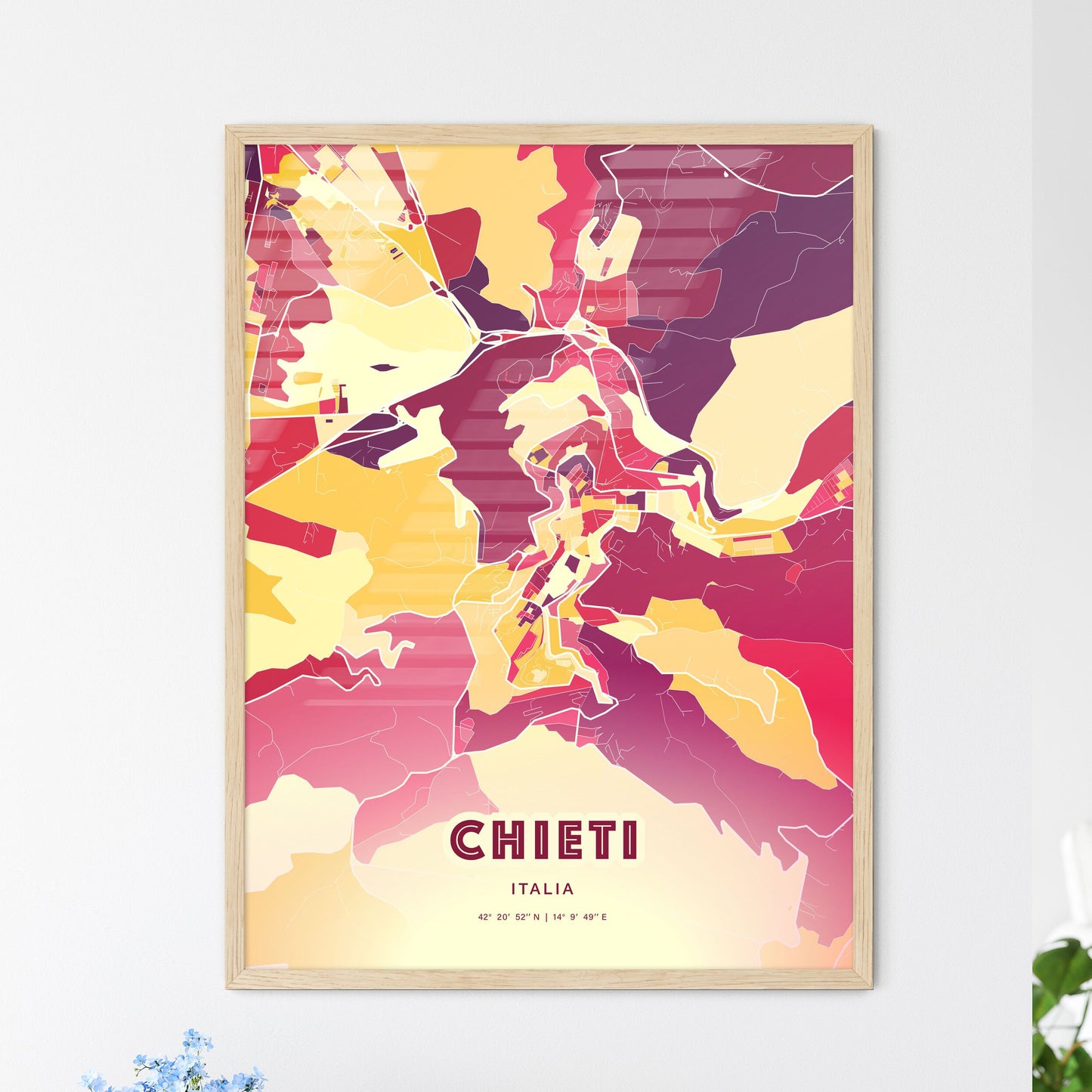 Colorful CHIETI ITALY Fine Art Map Hot Red