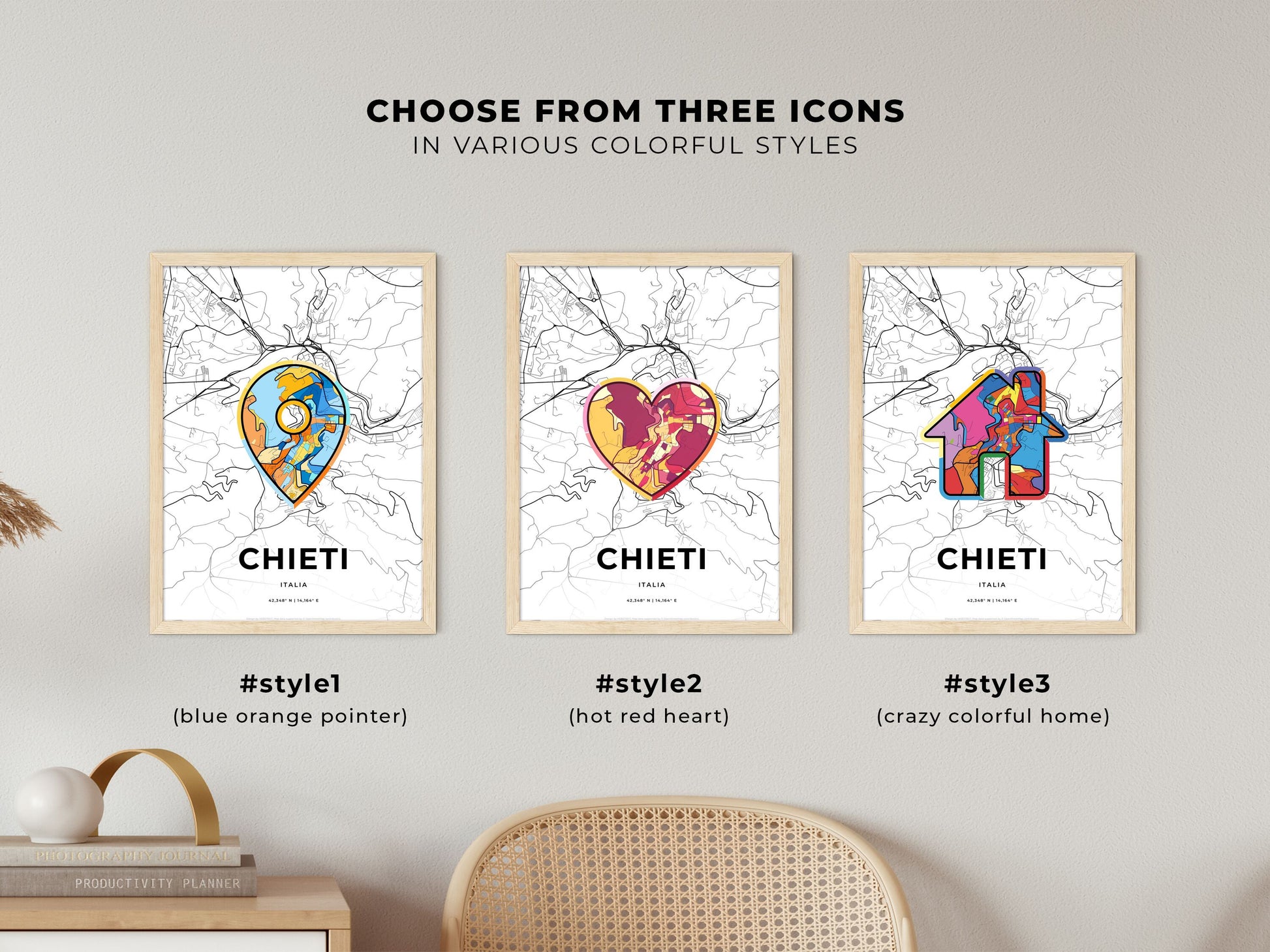 Chieti Italy maps with colorful icons