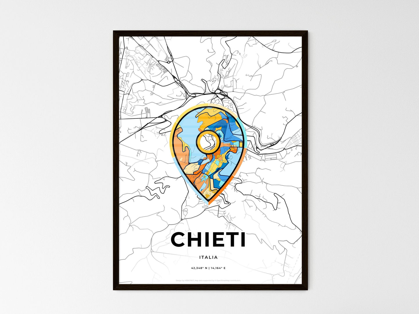 Chieti Italy wedding art map with pointer icon