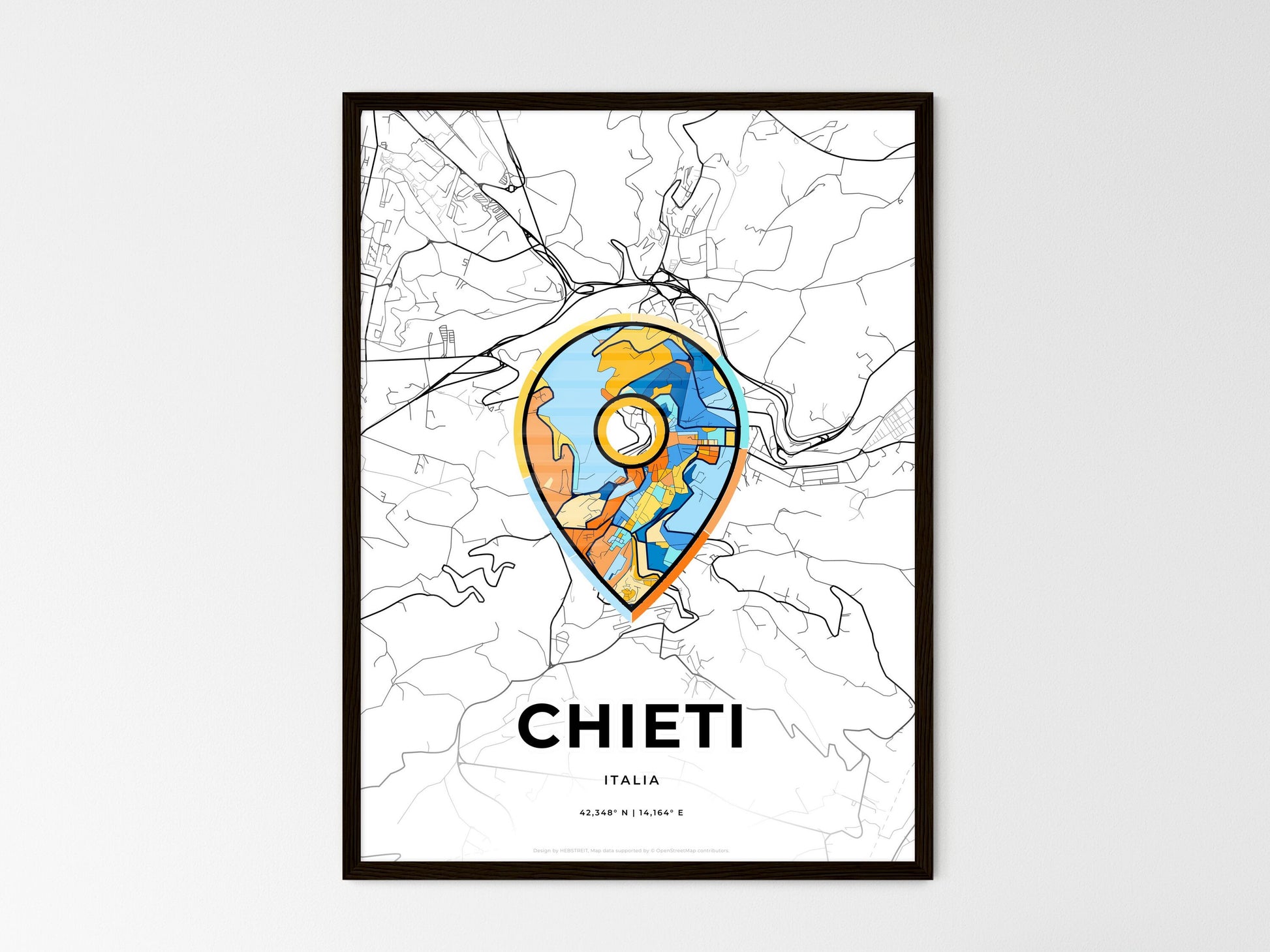 Chieti Italy wedding art map with pointer icon