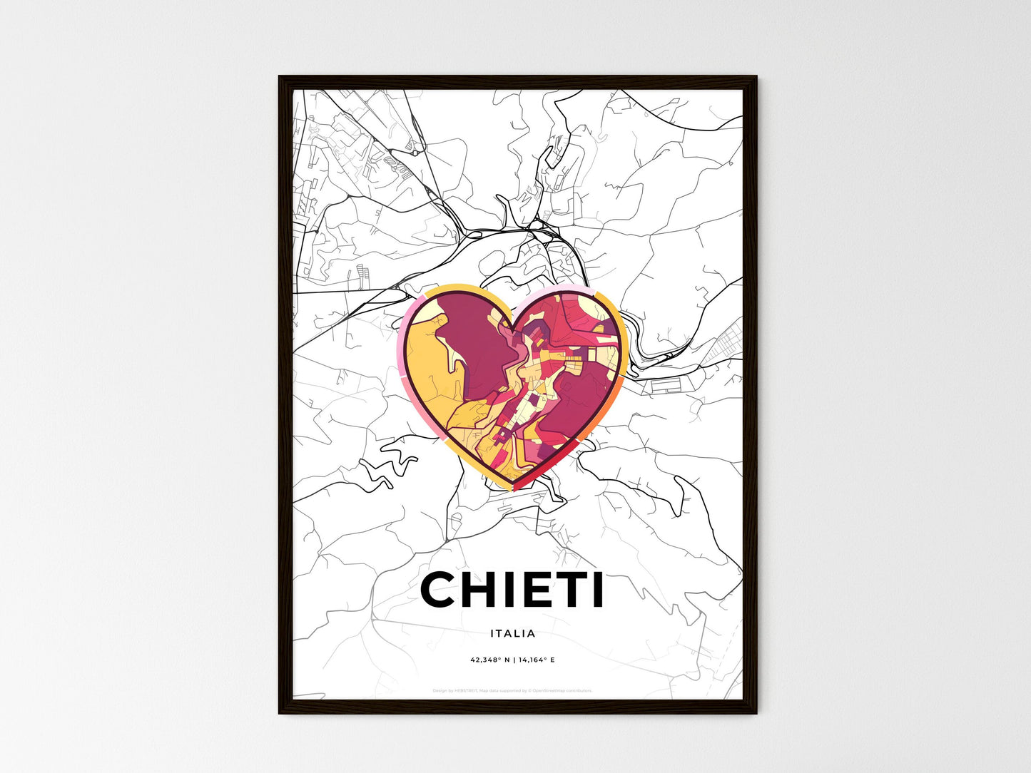 Chieti Italy wedding art map with heart icon