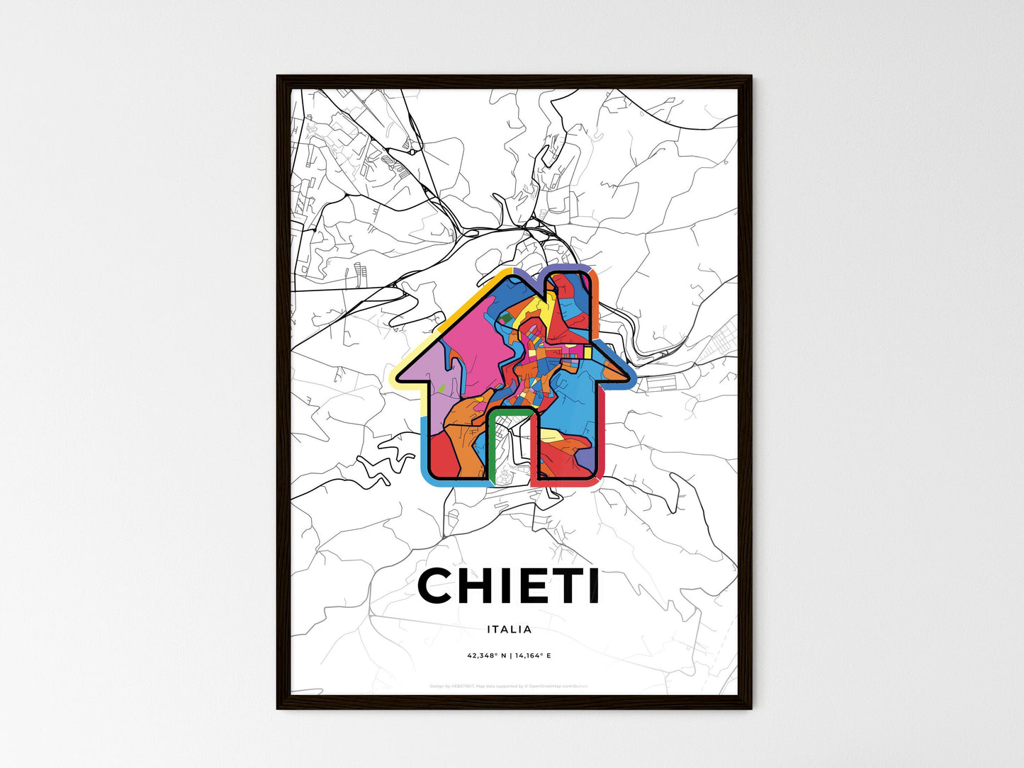 Chieti Italy wedding art map with home icon