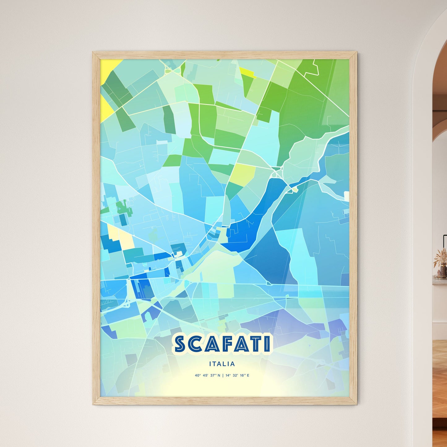 Colorful SCAFATI ITALY Fine Art Map Cool Blue