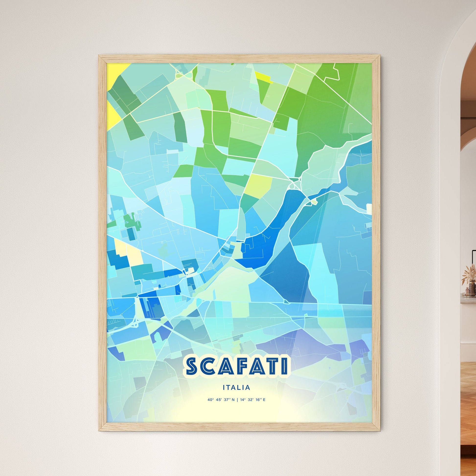 Colorful SCAFATI ITALY Fine Art Map Cool Blue