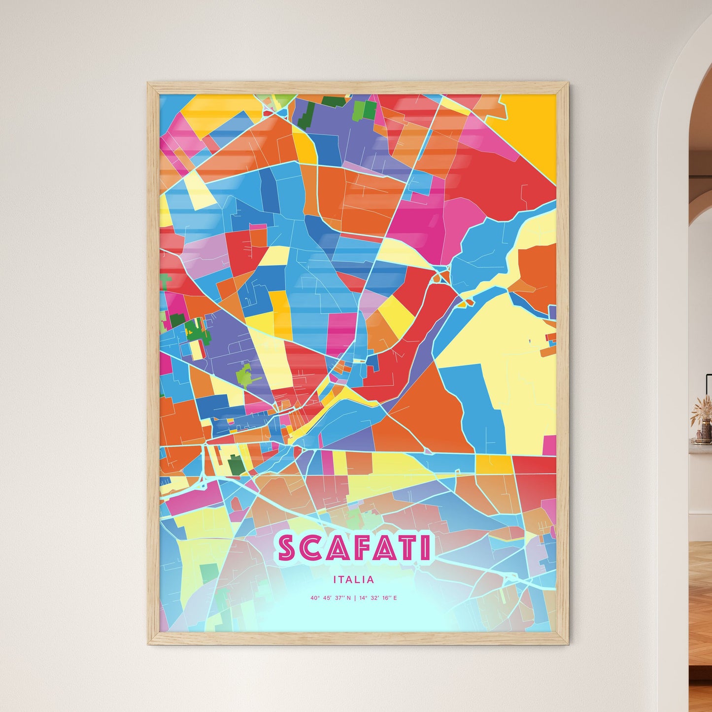 Colorful SCAFATI ITALY Fine Art Map Crazy Colors