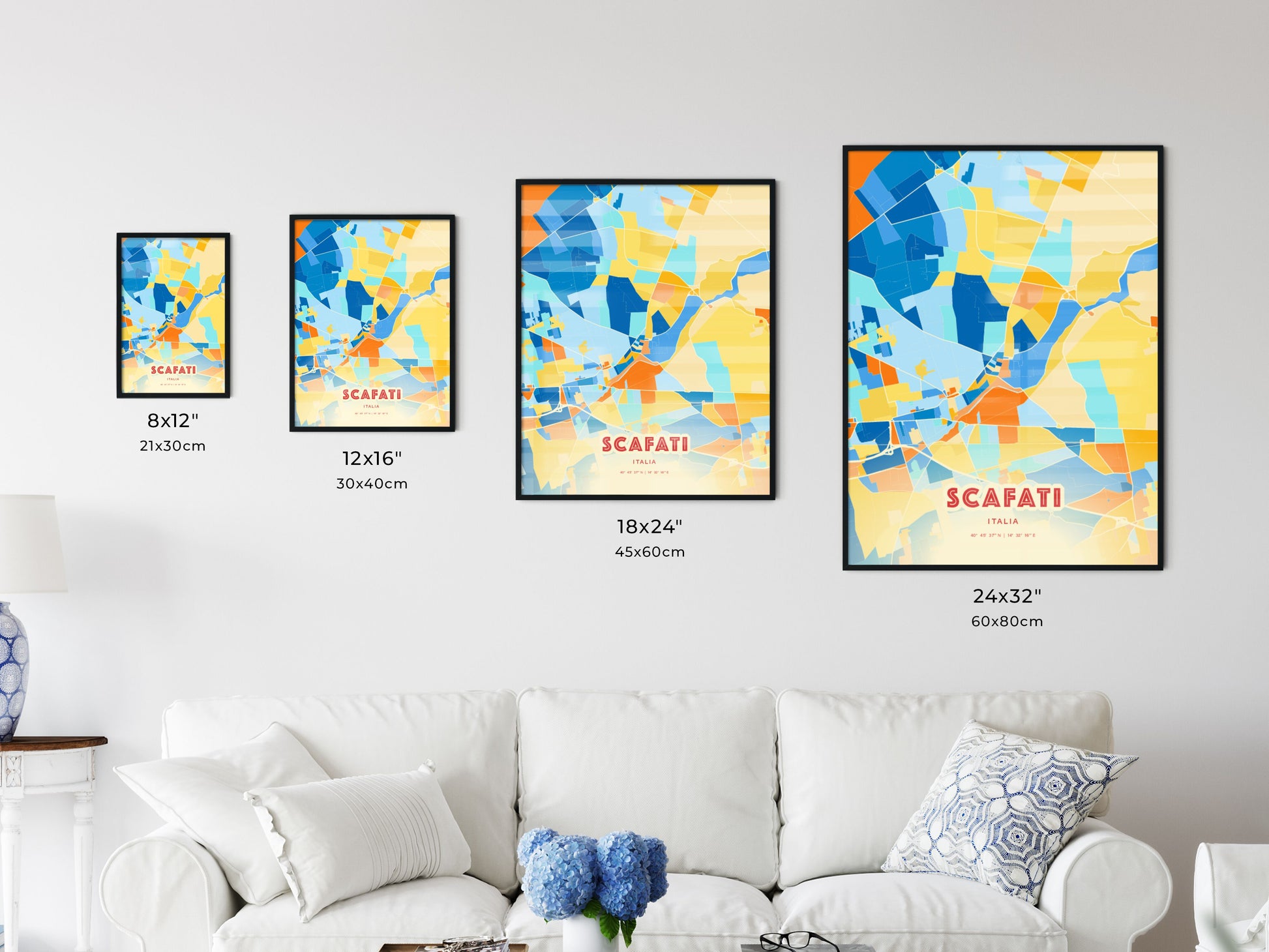 Colorful SCAFATI ITALY Fine Art Map Blue Orange