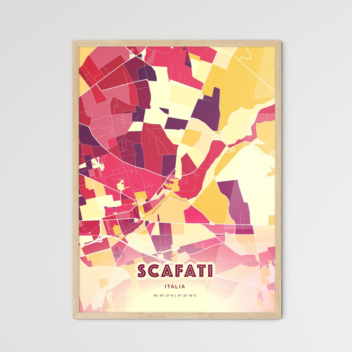 Colorful SCAFATI ITALY Fine Art Map Hot Red