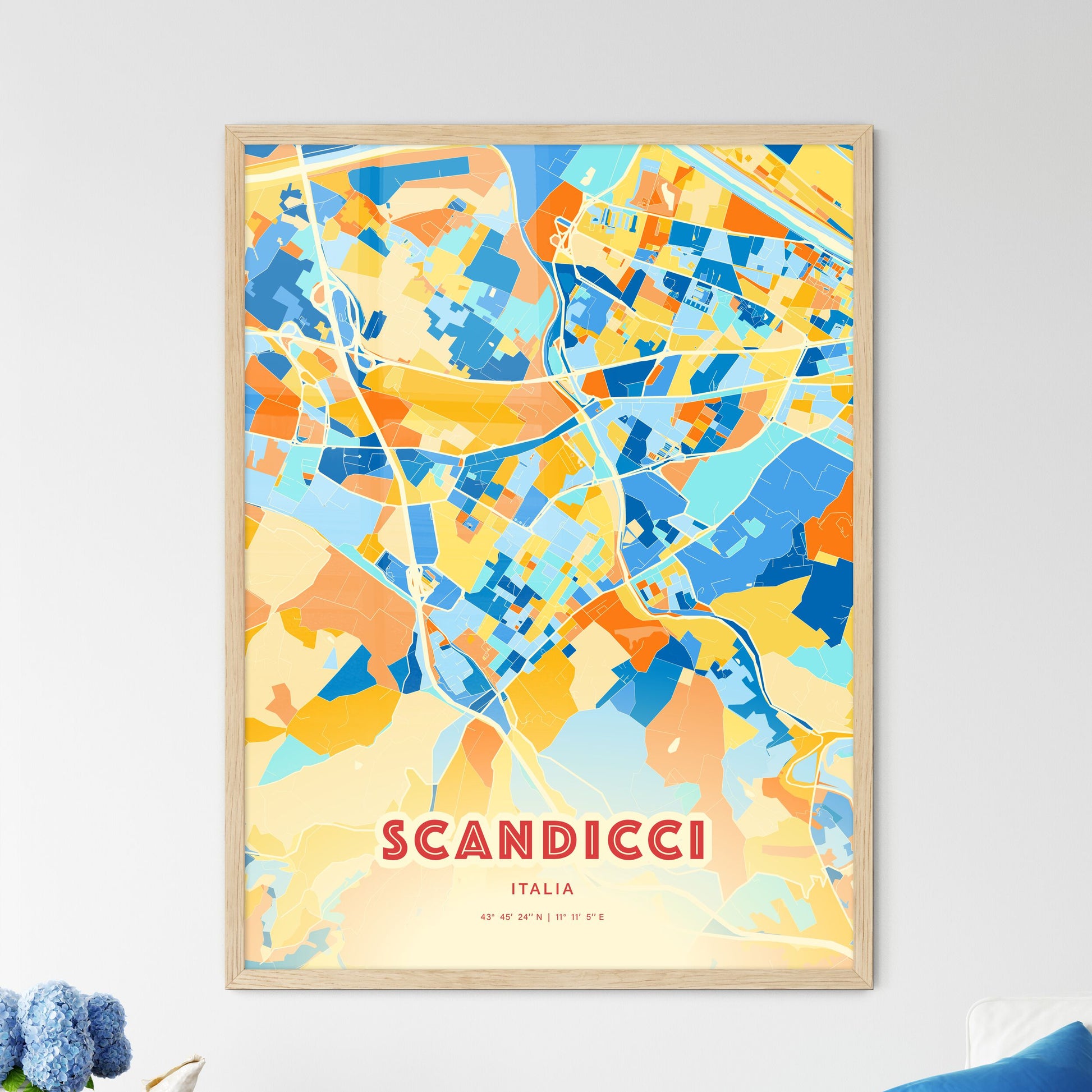 Colorful SCANDICCI ITALY Fine Art Map Blue Orange