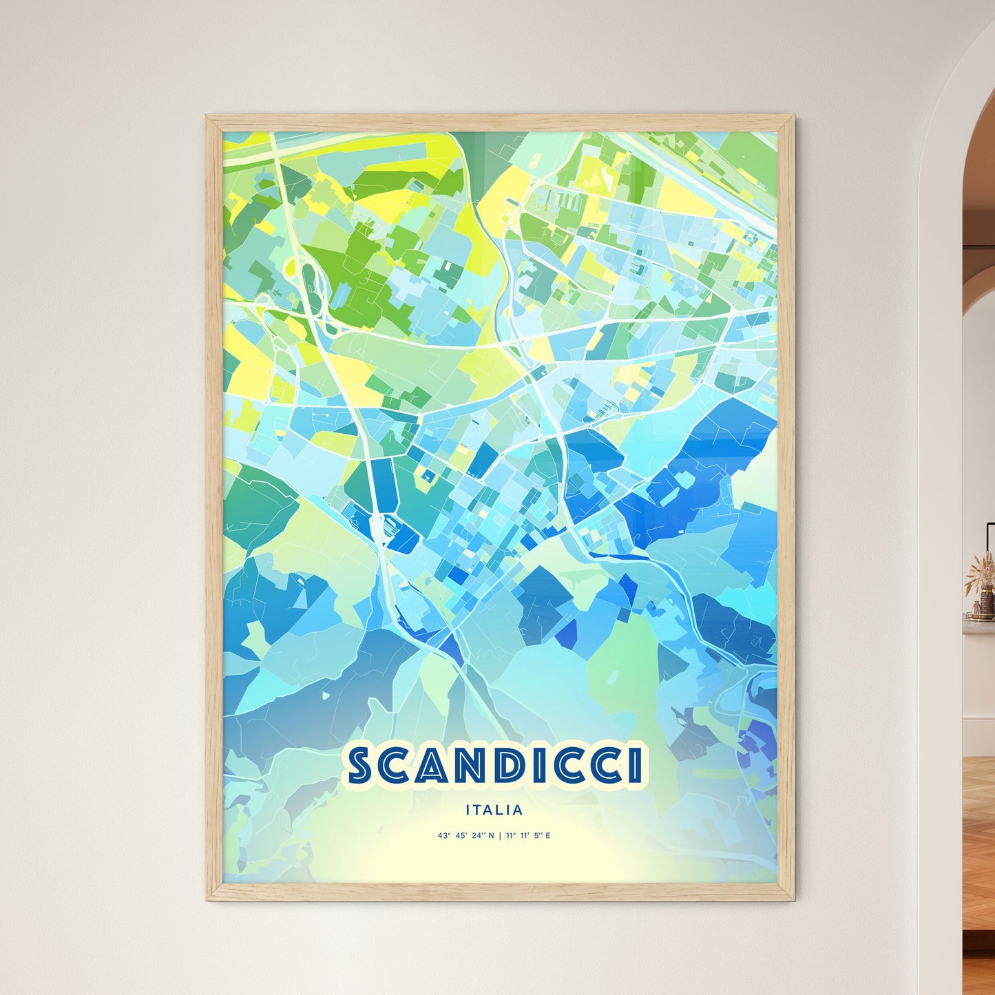 Colorful SCANDICCI ITALY Fine Art Map Cool Blue